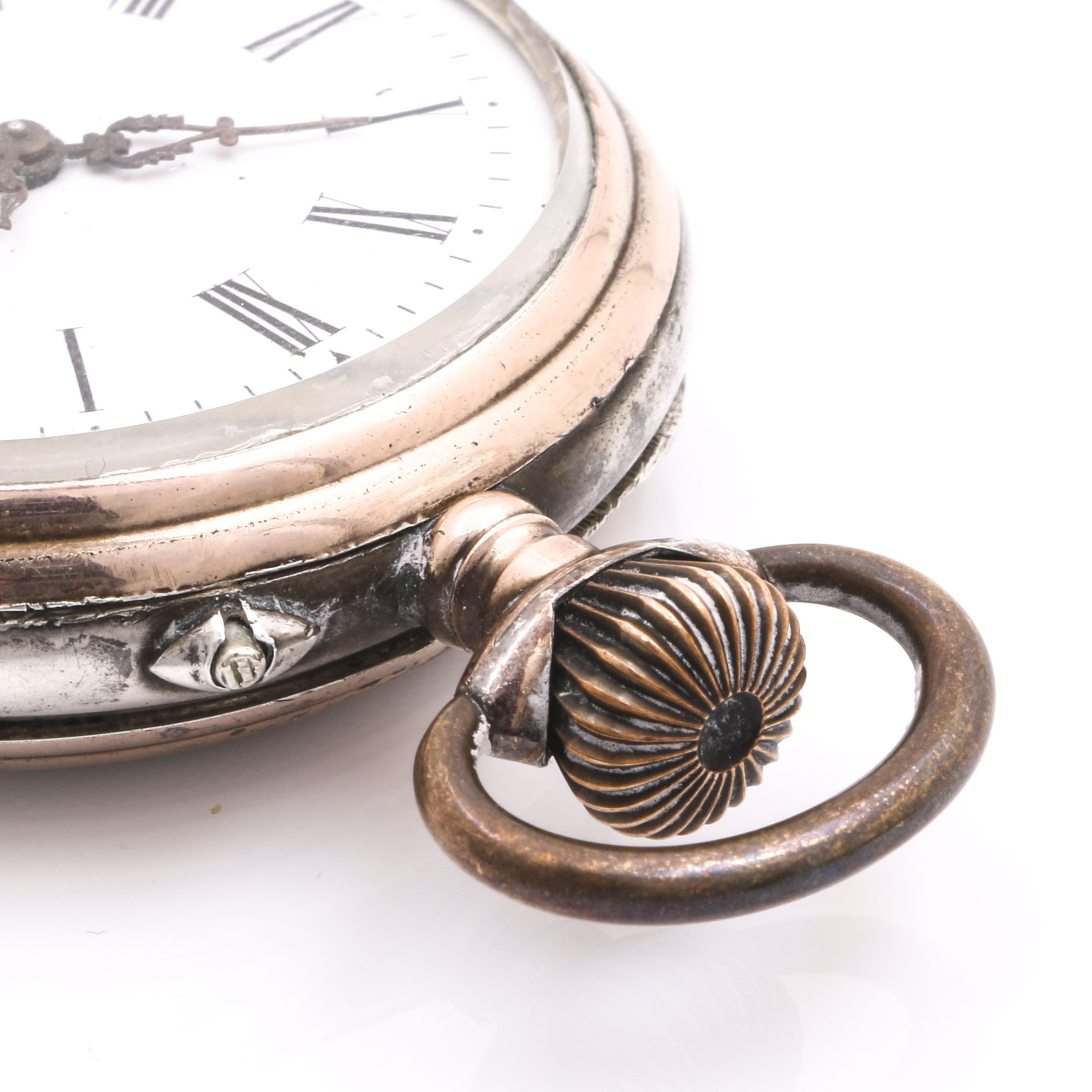 Circa Early 20th Century 800 Silver Open Dial Pin Set Pocket Watch