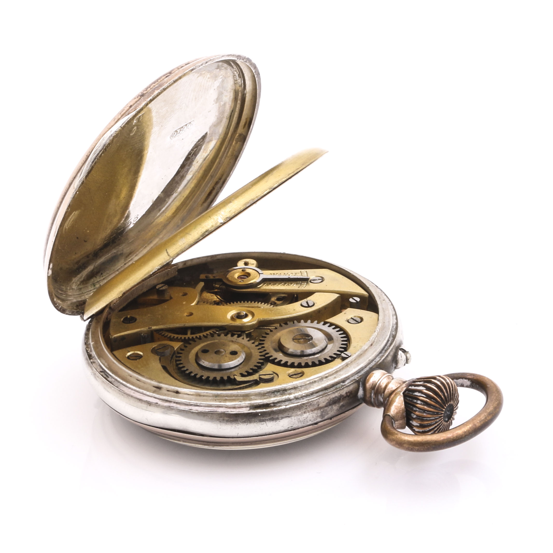 Circa Early 20th Century 800 Silver Open Dial Pin Set Pocket Watch