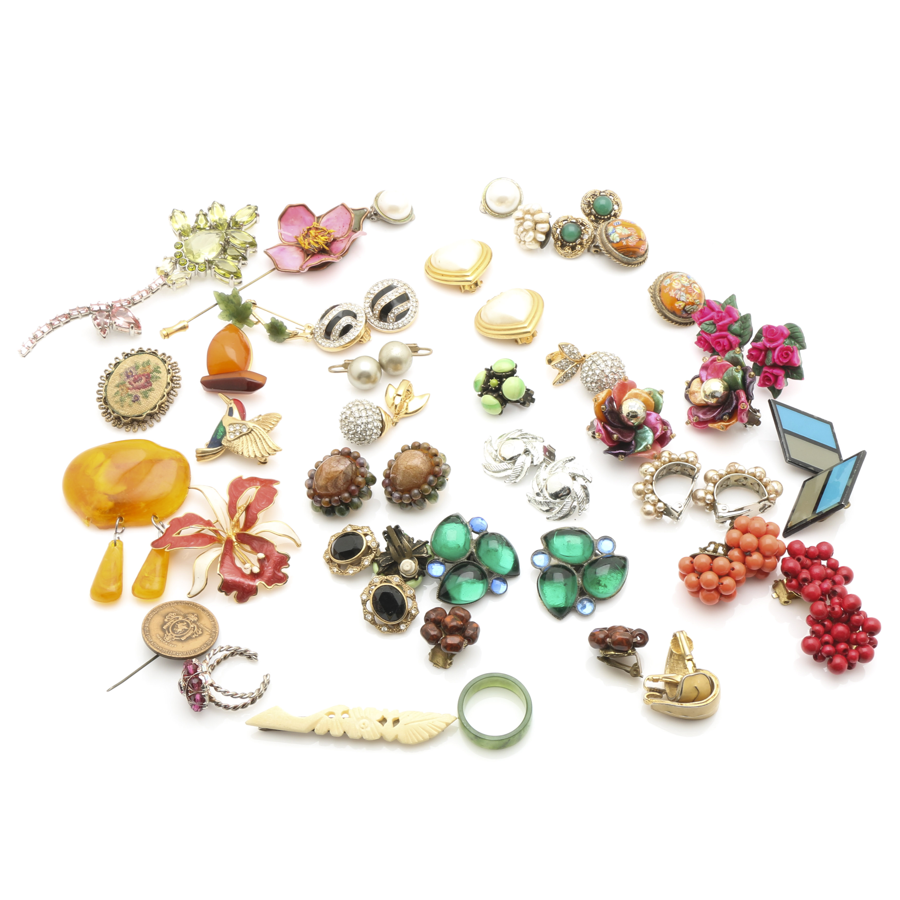 Costume Jewelry Assortment with Painted Jewelry Box