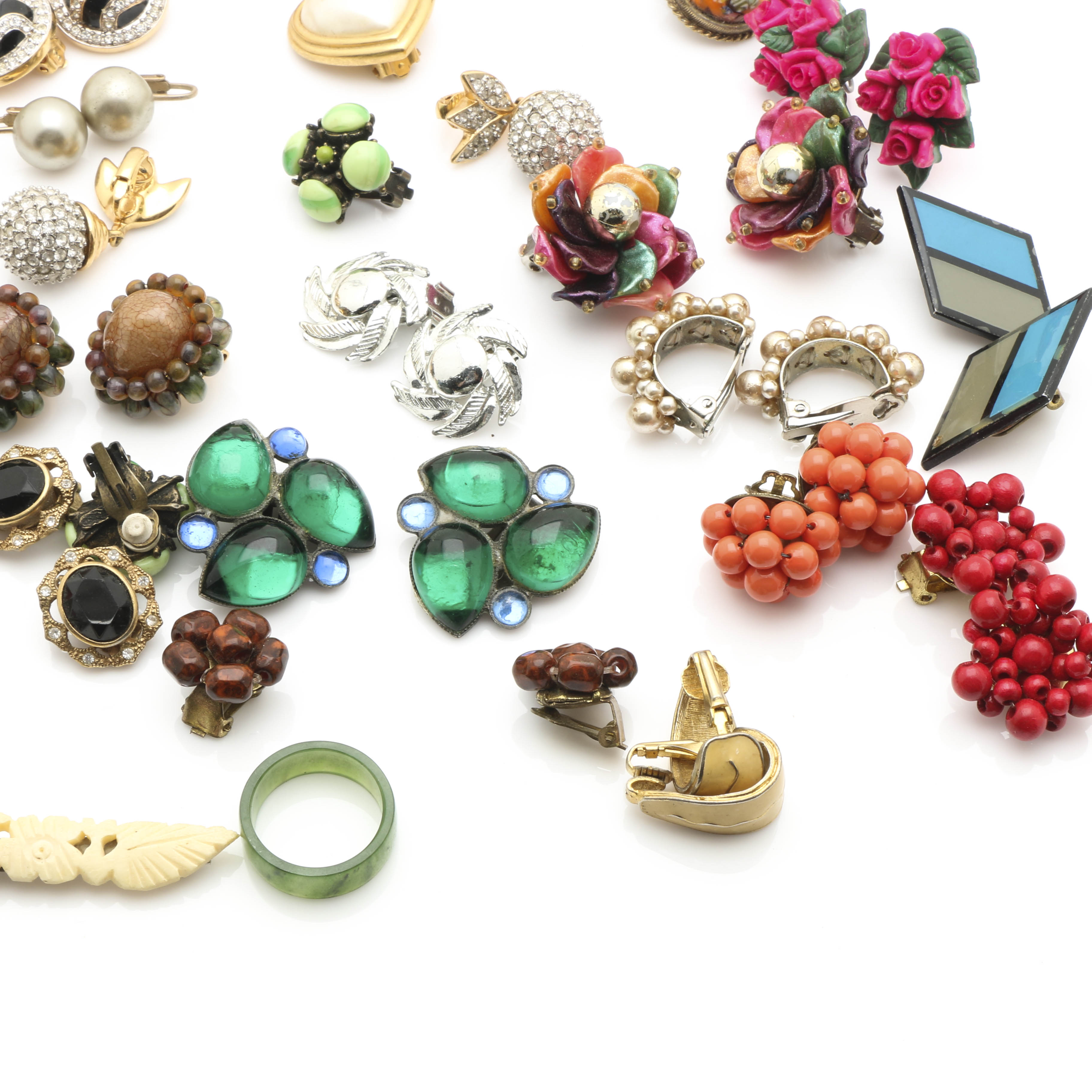 Costume Jewelry Assortment with Painted Jewelry Box