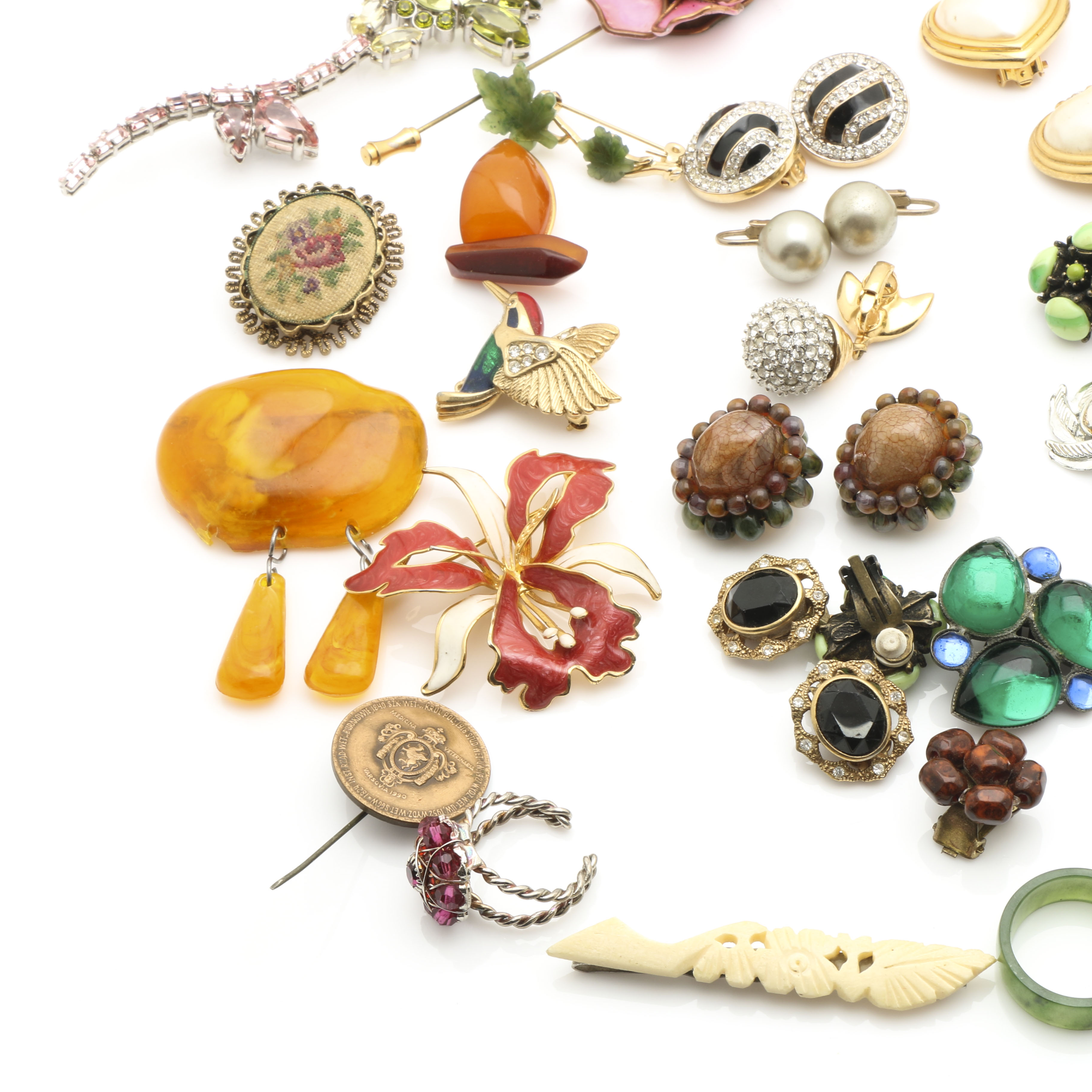 Costume Jewelry Assortment with Painted Jewelry Box