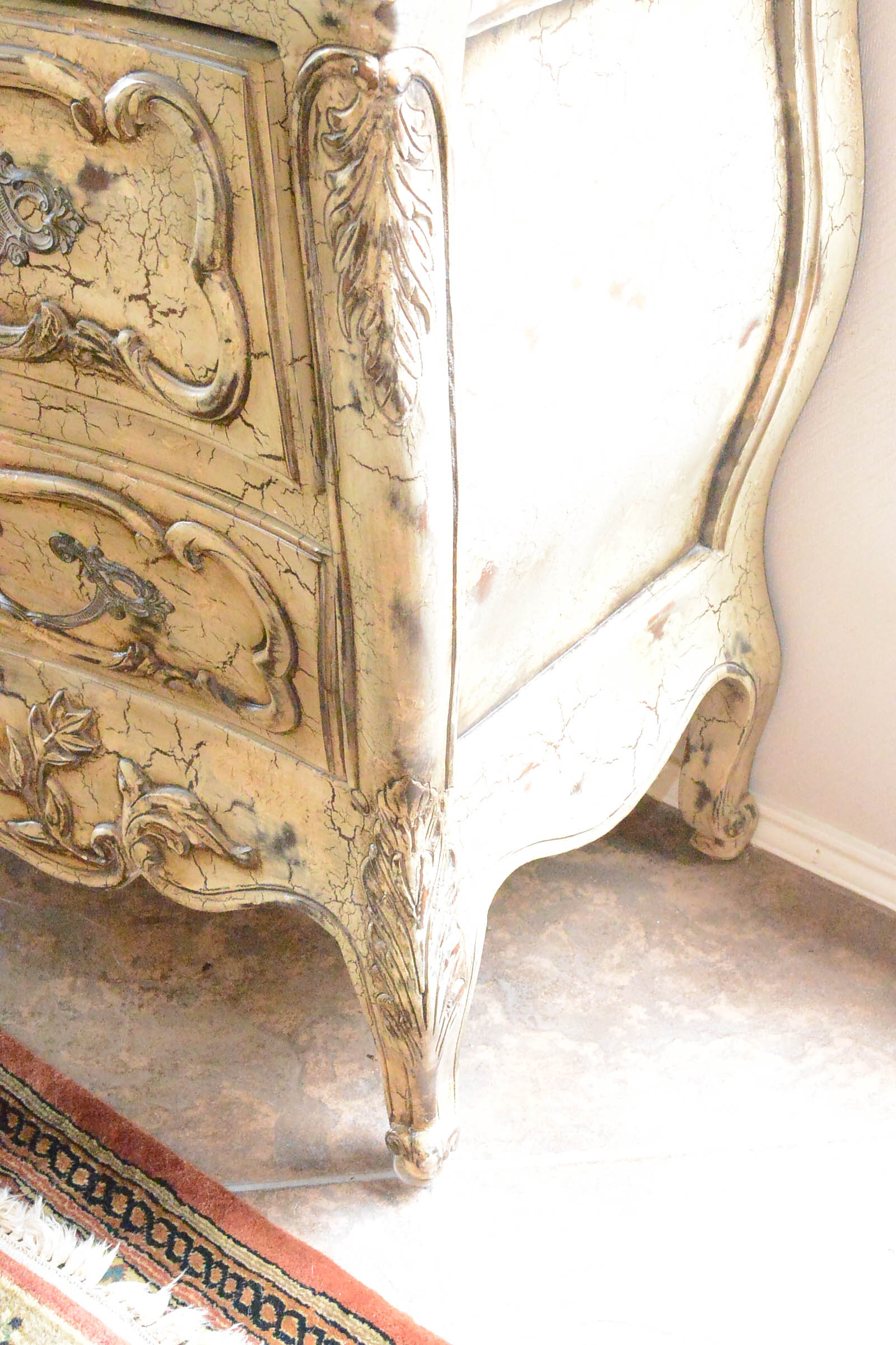 Rococo Style Bombé Commode With Brown Variegated Granite Top