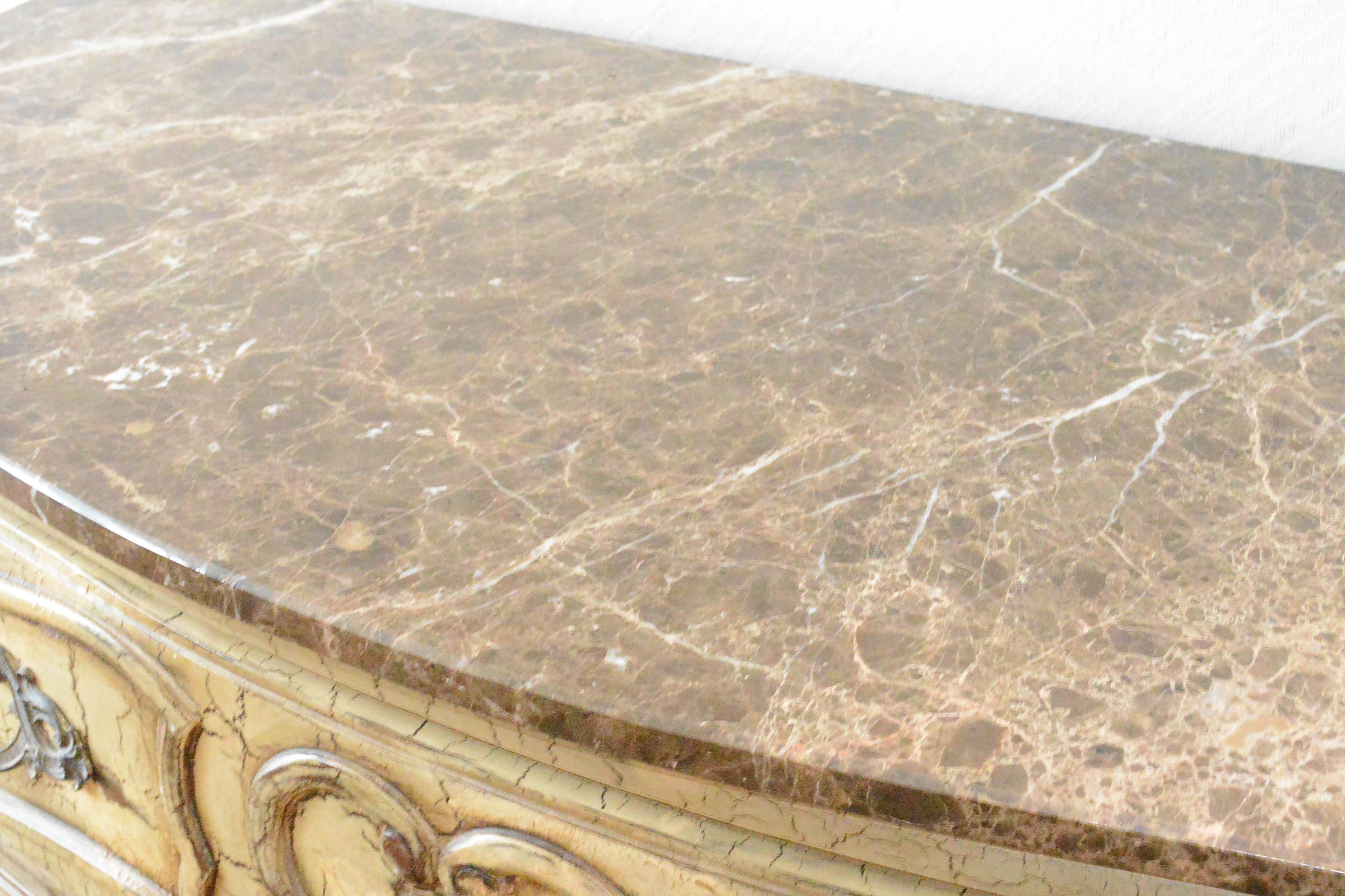 Rococo Style Bombé Commode With Brown Variegated Granite Top