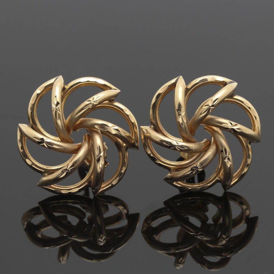 14K Yellow Gold Pinwheel Clip-On Earrings