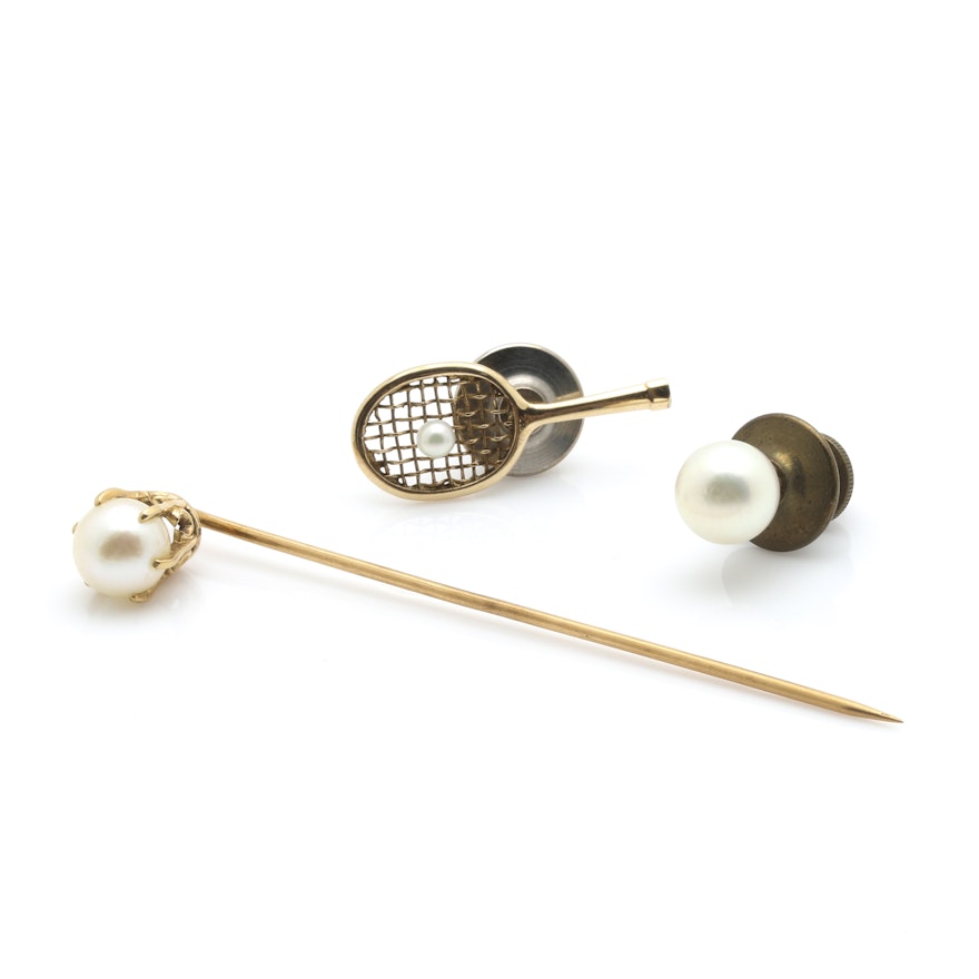 14K Yellow Gold and Pearl Lapel Pins