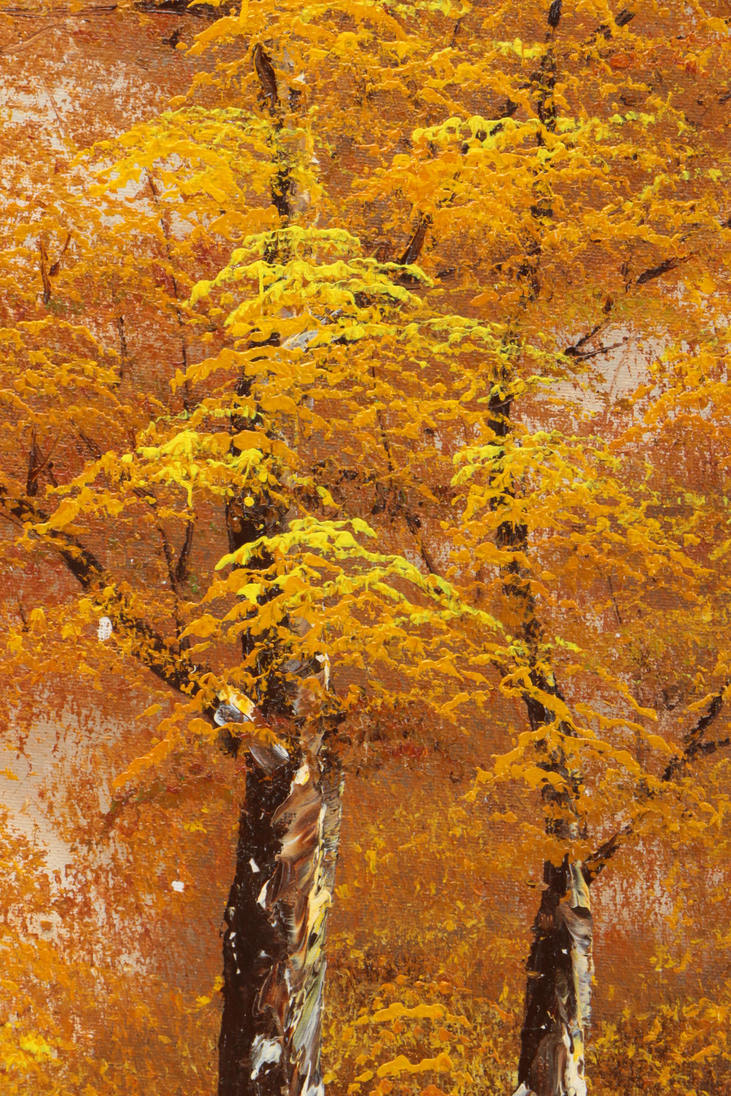 Clide Renault Oil Painting on Canvas of an Autumnal River Landscape