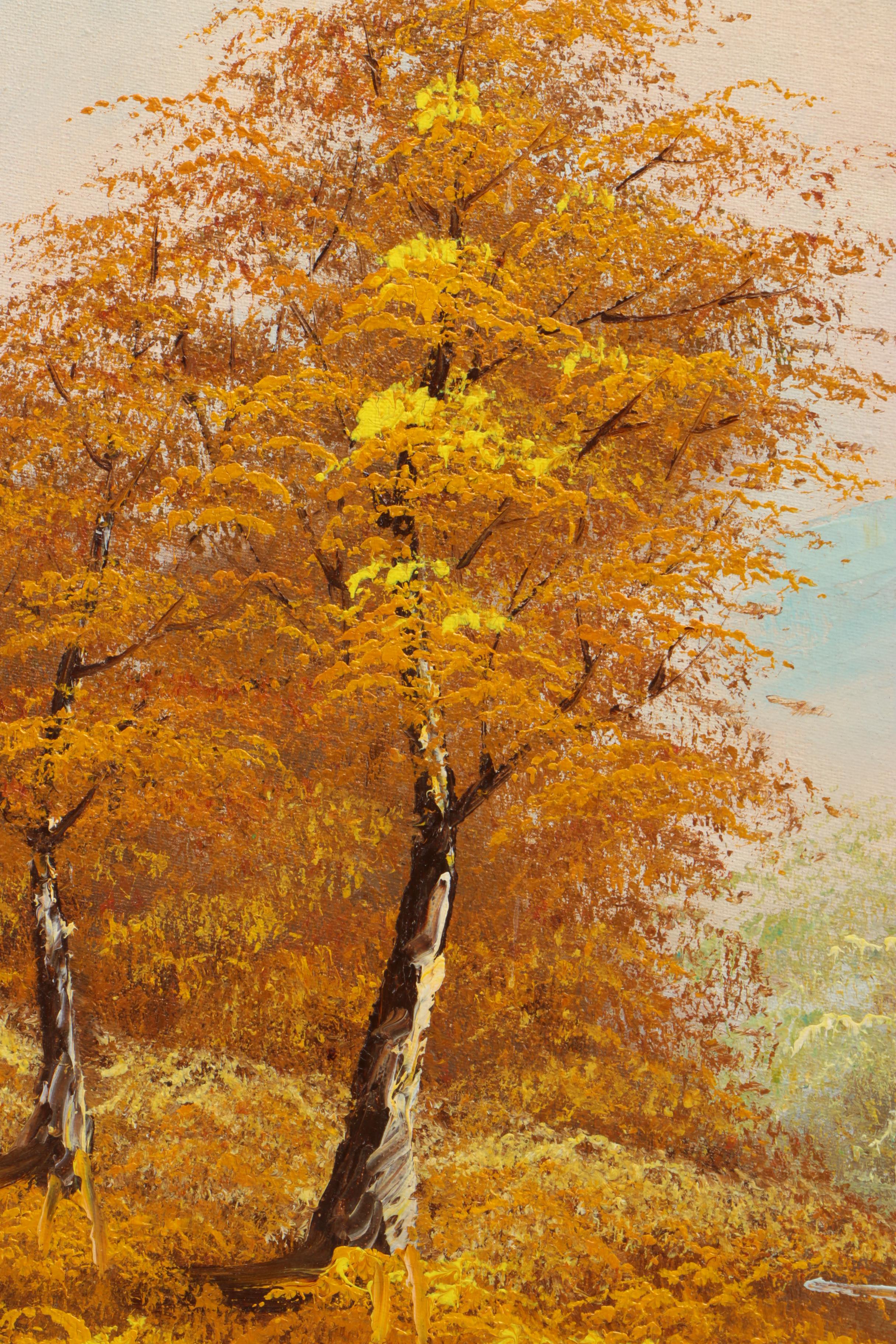 Clide Renault Oil Painting on Canvas of an Autumnal River Landscape