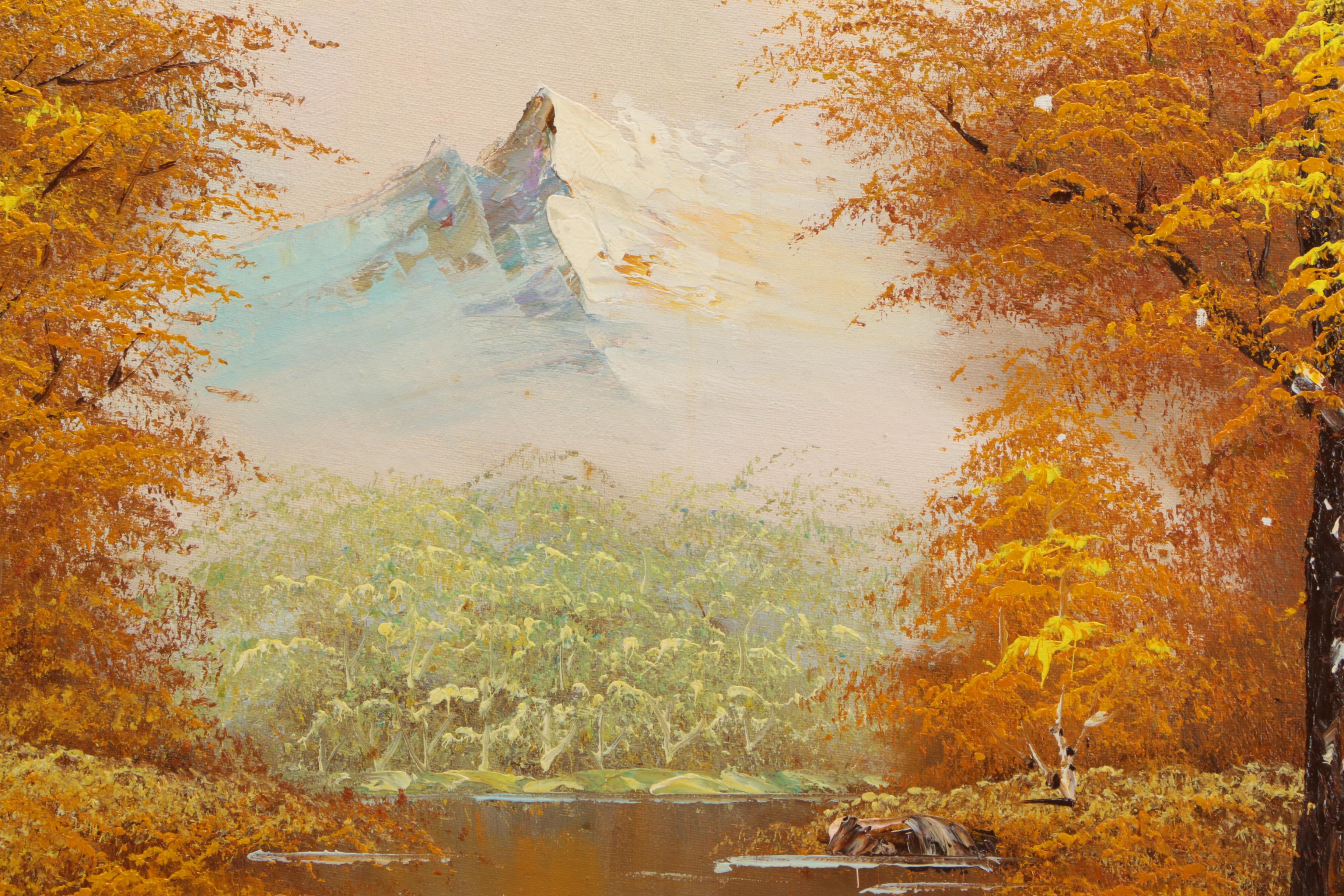 Clide Renault Oil Painting on Canvas of an Autumnal River Landscape