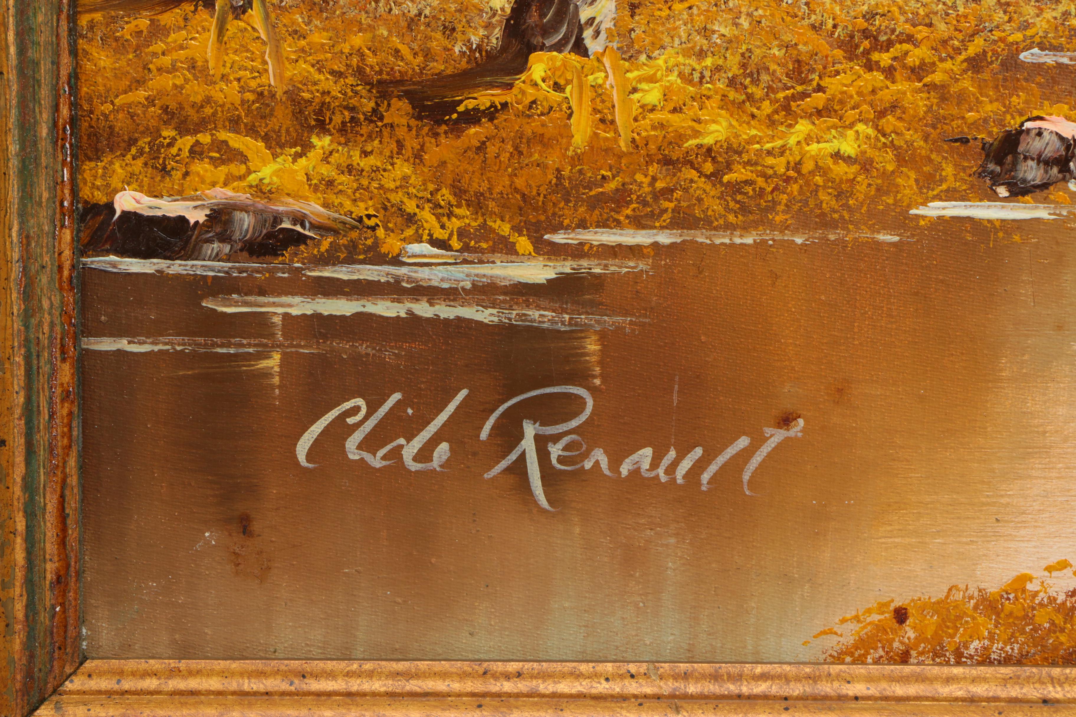 Clide Renault Oil Painting on Canvas of an Autumnal River Landscape