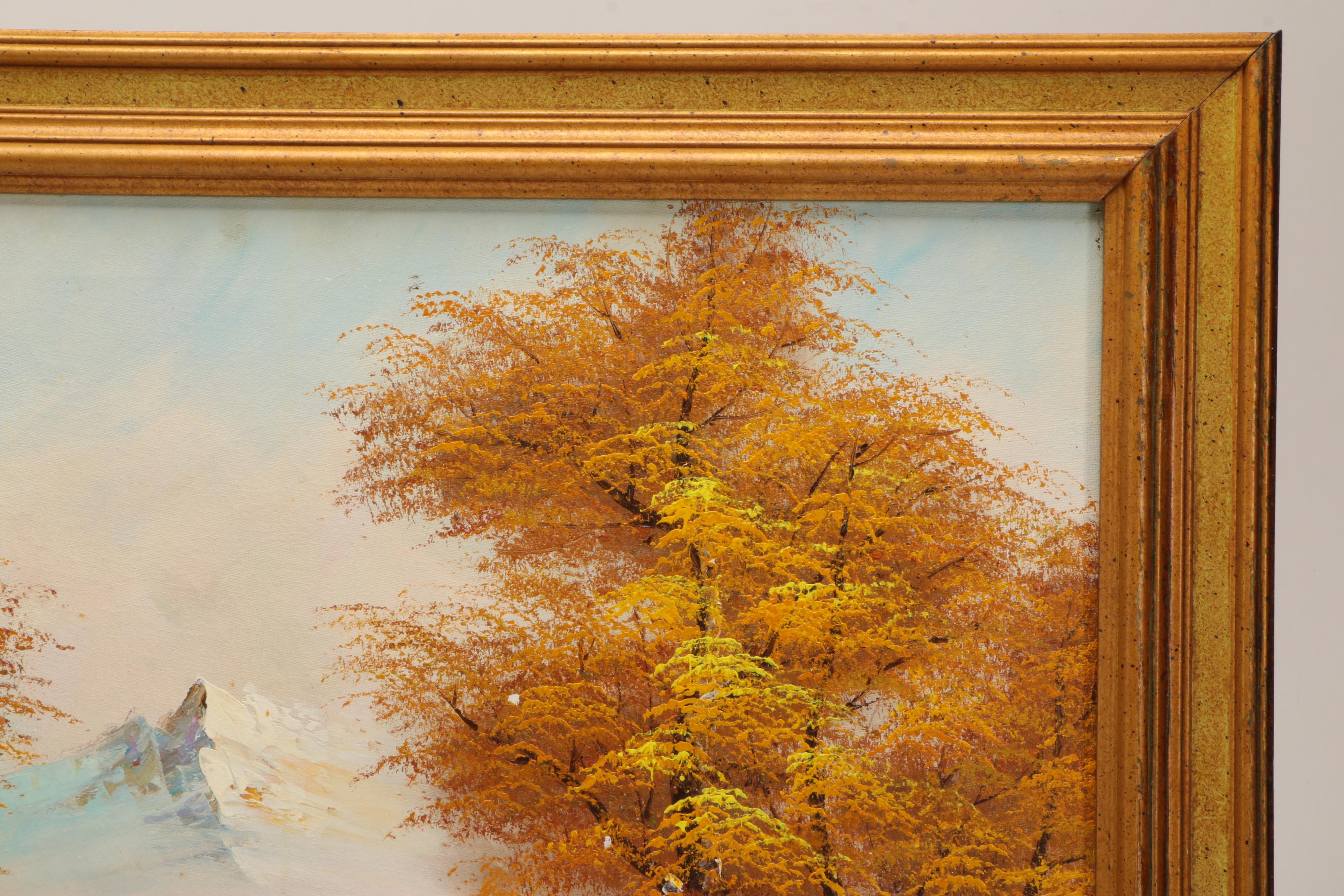 Clide Renault Oil Painting on Canvas of an Autumnal River Landscape