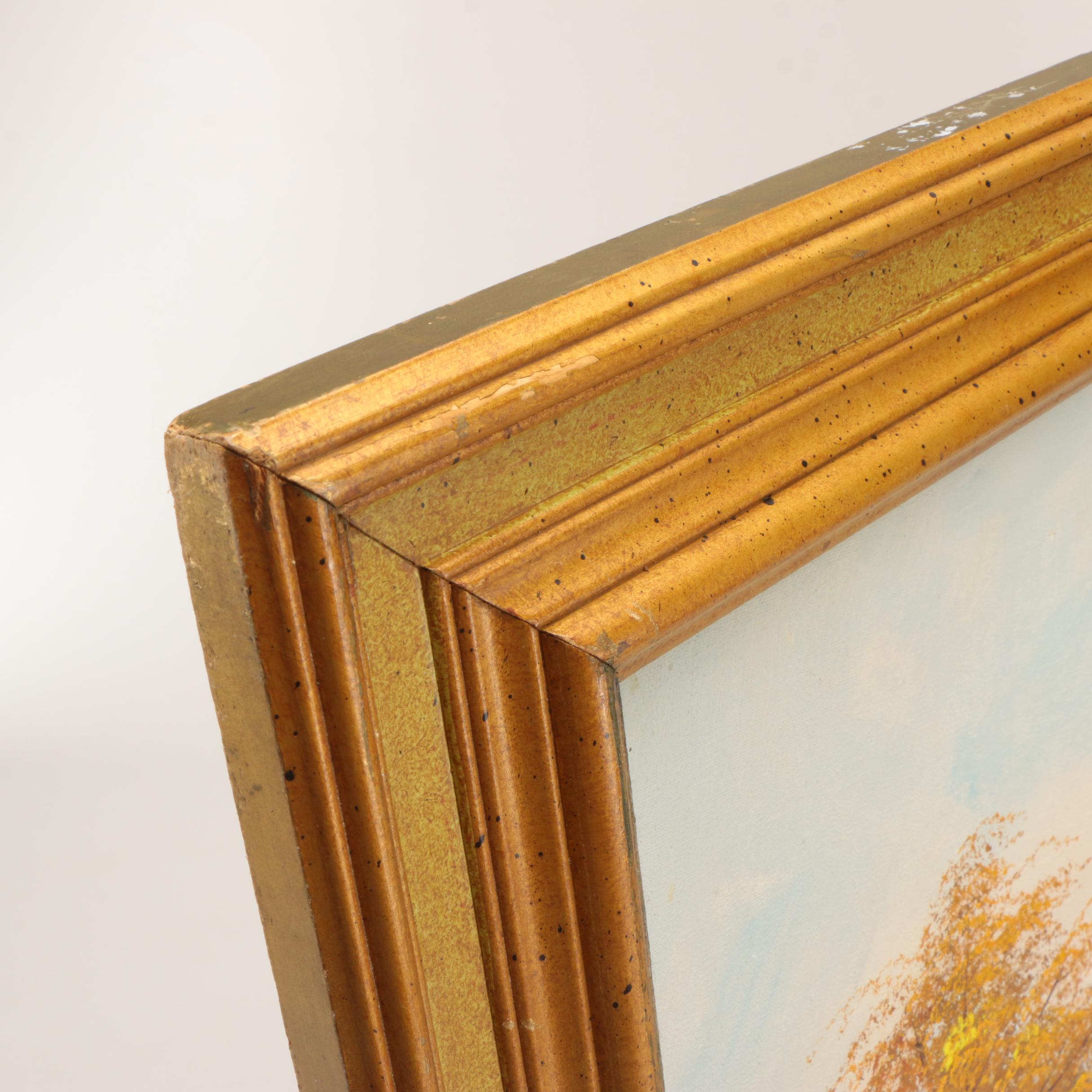 Clide Renault Oil Painting on Canvas of an Autumnal River Landscape