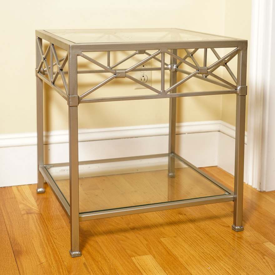 Contemporary Metal and Glass Side Table