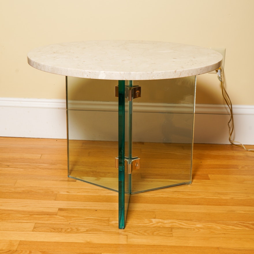 Travertine Top Table With Glass Frame
