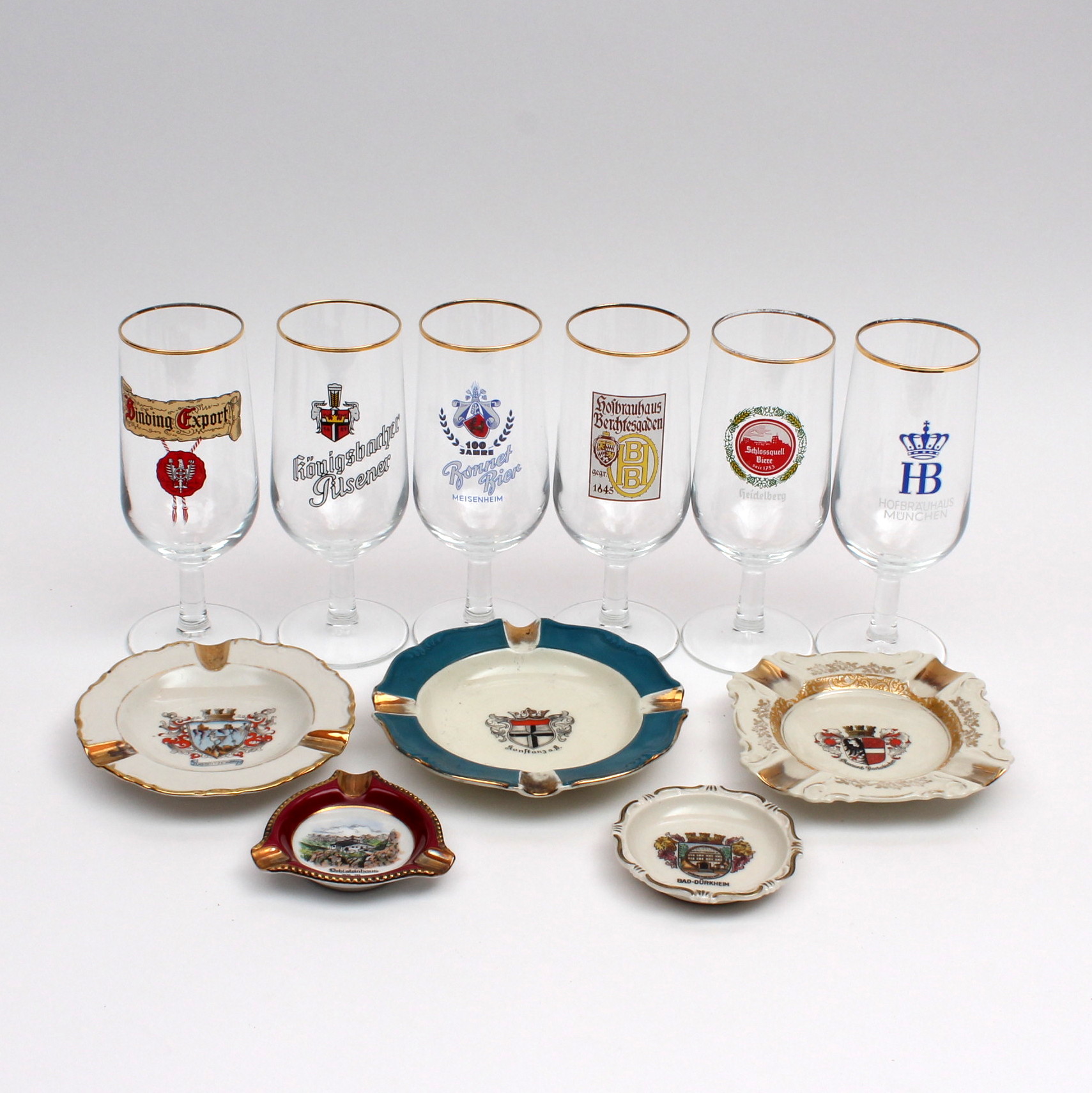Vintage German Souvenir Ash Receivers and Beer Glasses