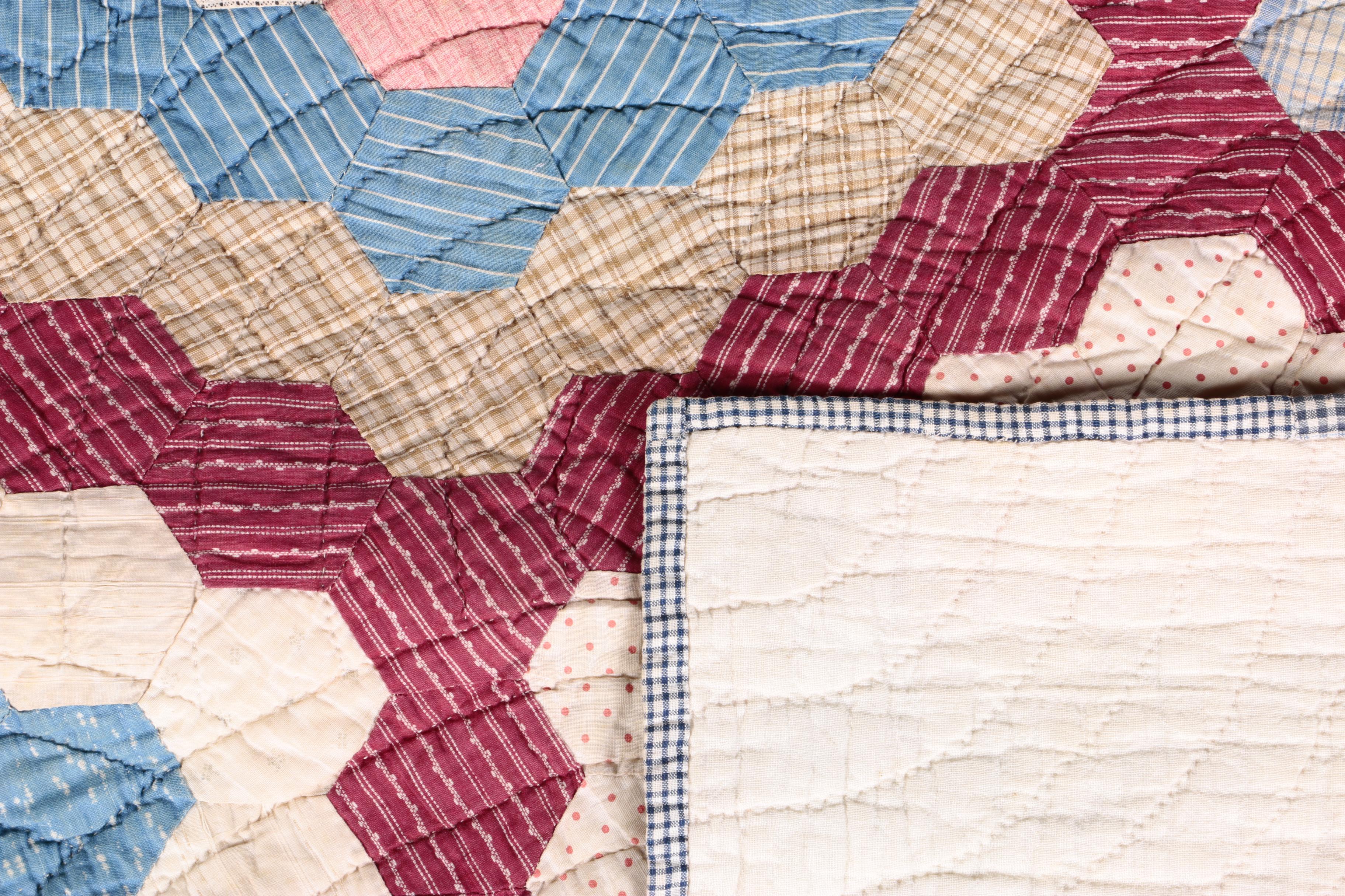 Vintage Hand-Pieced "Grandmother's Flower Garden" Quilt