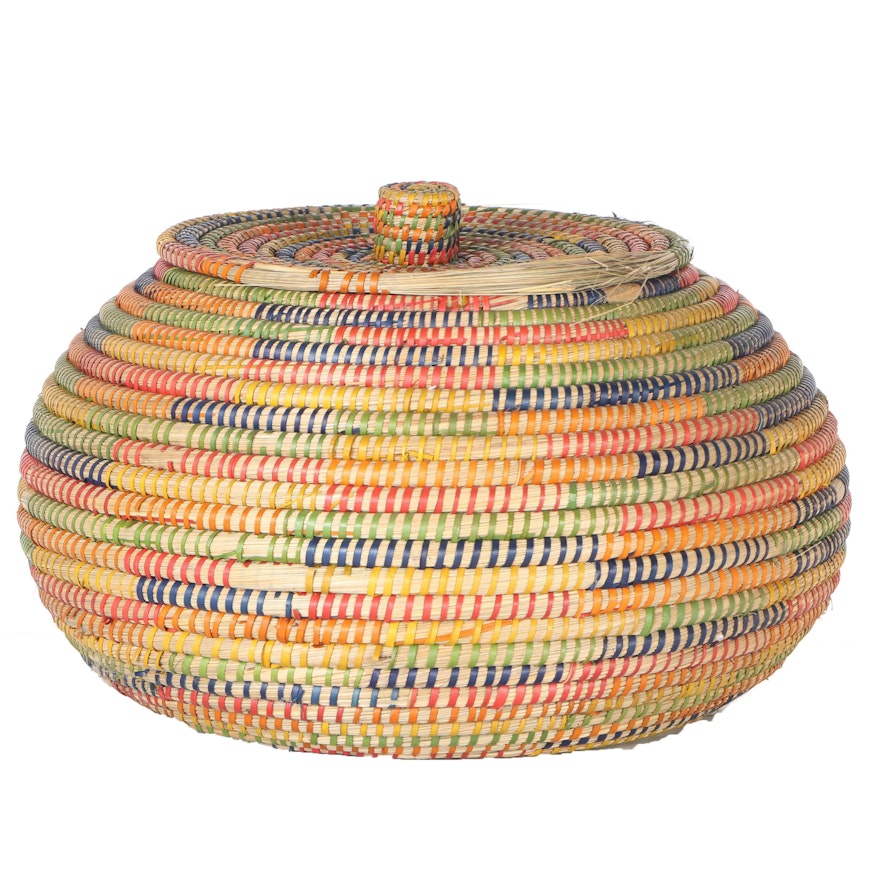 Primary and Secondary Color Stripe Wicker Basket