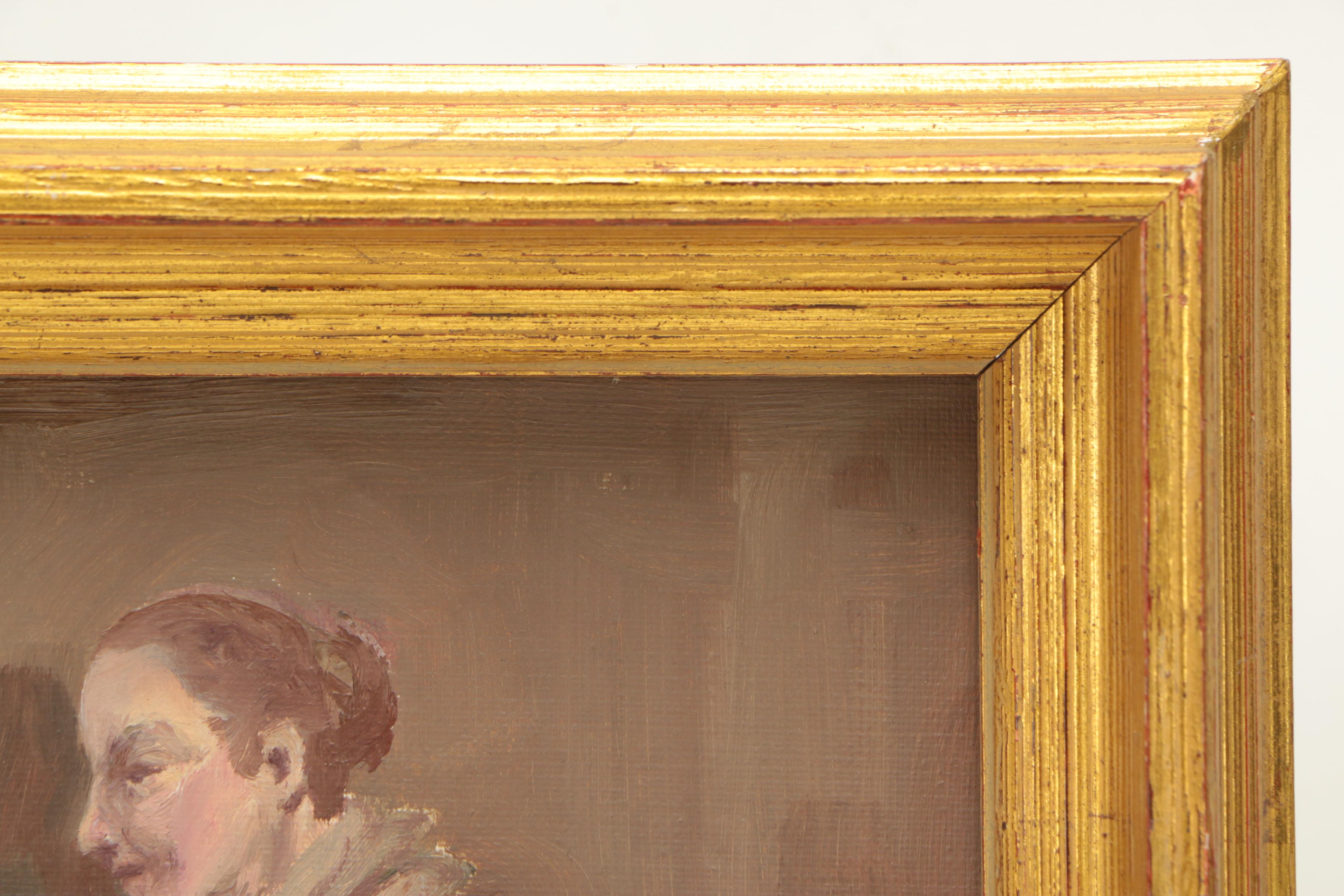 Oil on Canvas Painting of Two Women Sewing