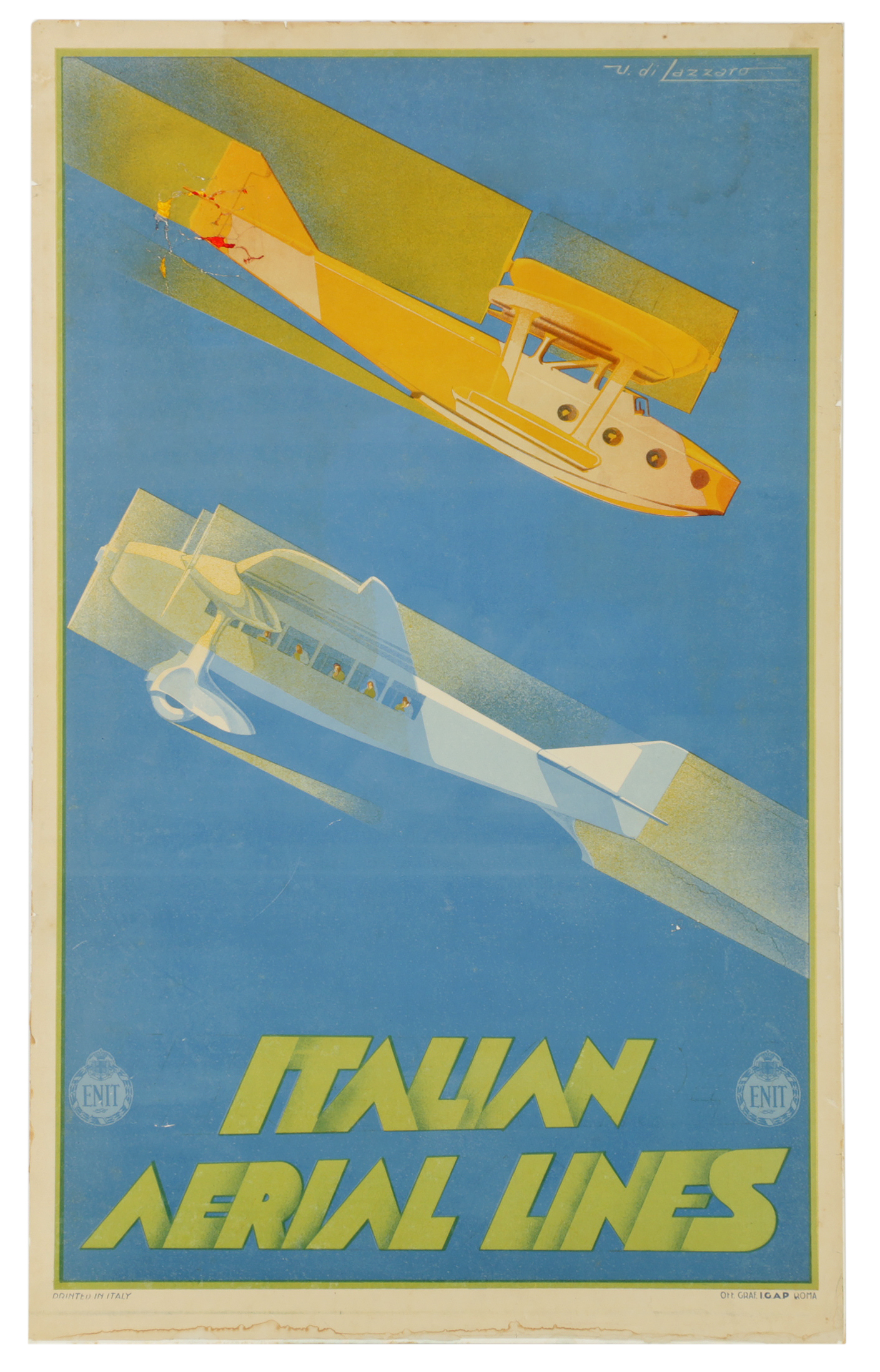 Umberto di Lazzaro Vintage Lithograph Poster "Italian Aerial Lines"