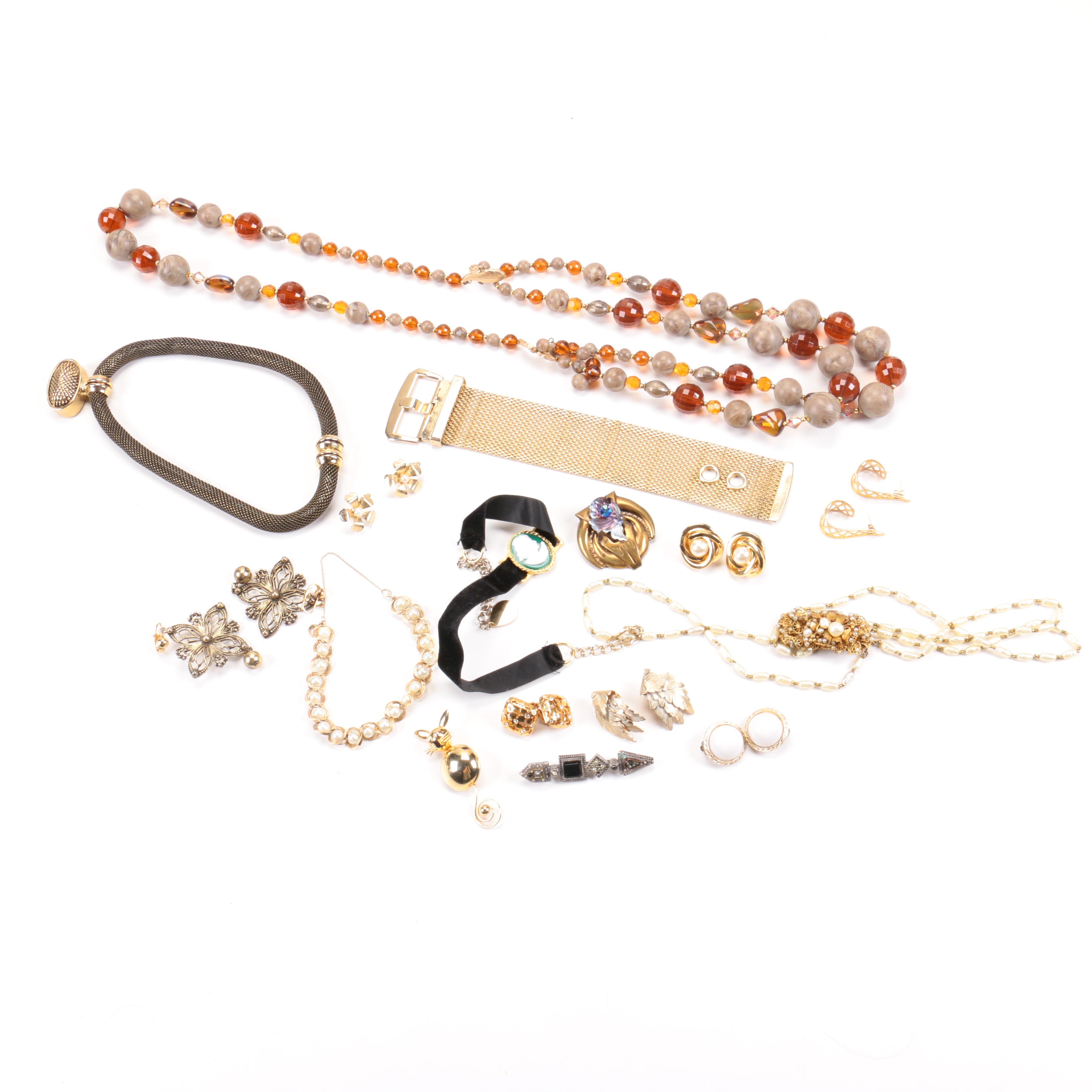 Assortment of Costume Jewelry Including Crystal Earrings