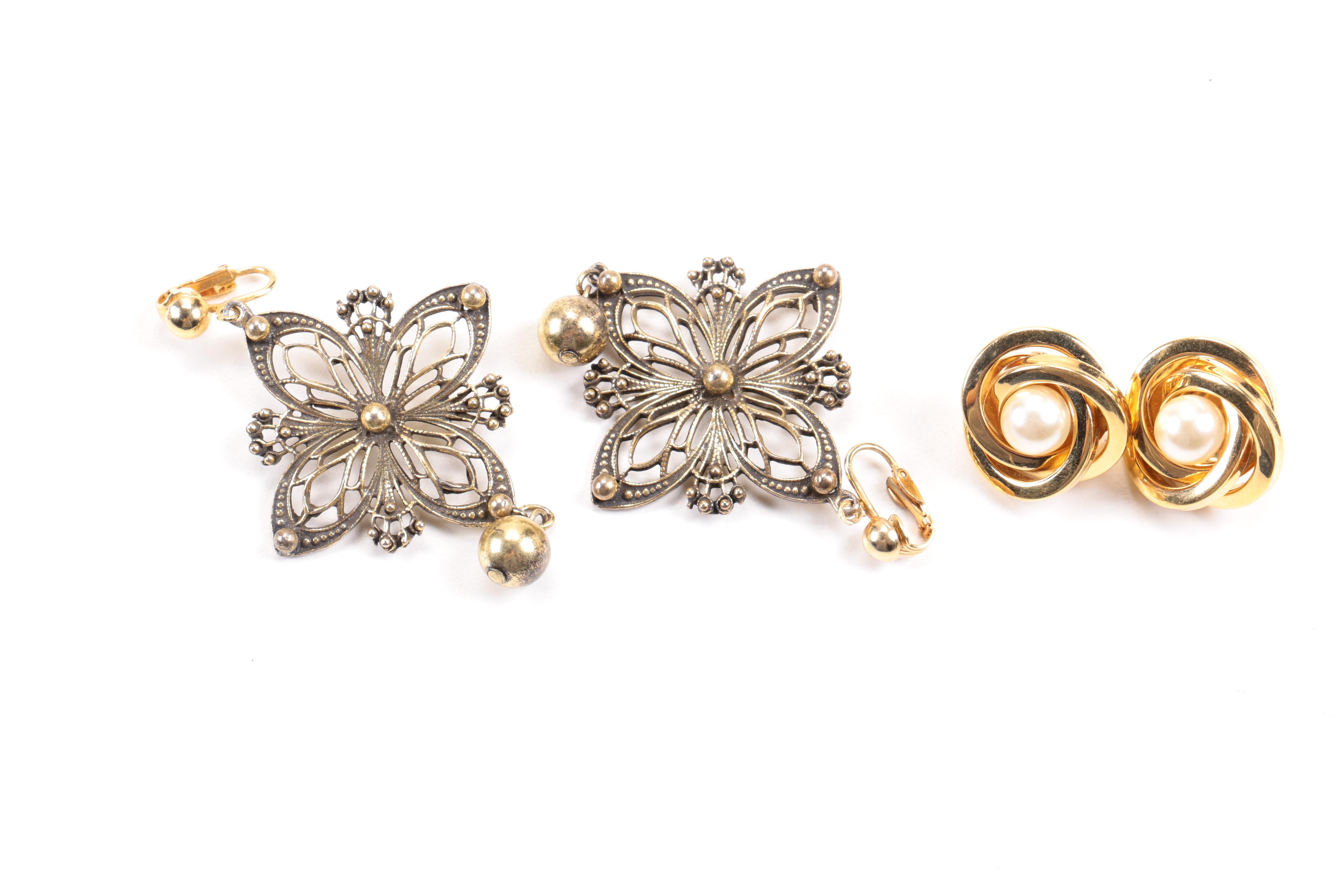 Assortment of Costume Jewelry Including Crystal Earrings