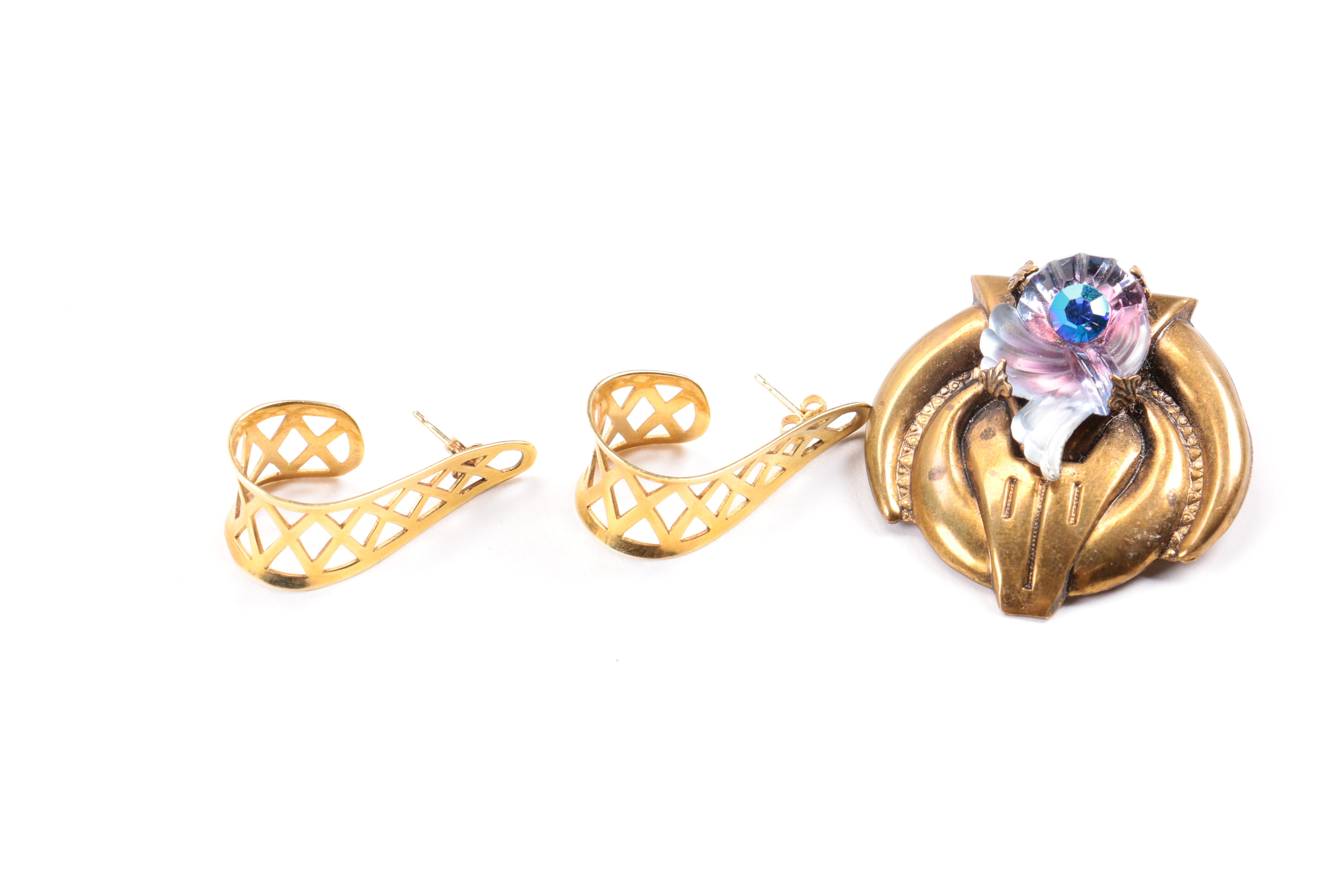 Assortment of Costume Jewelry Including Crystal Earrings