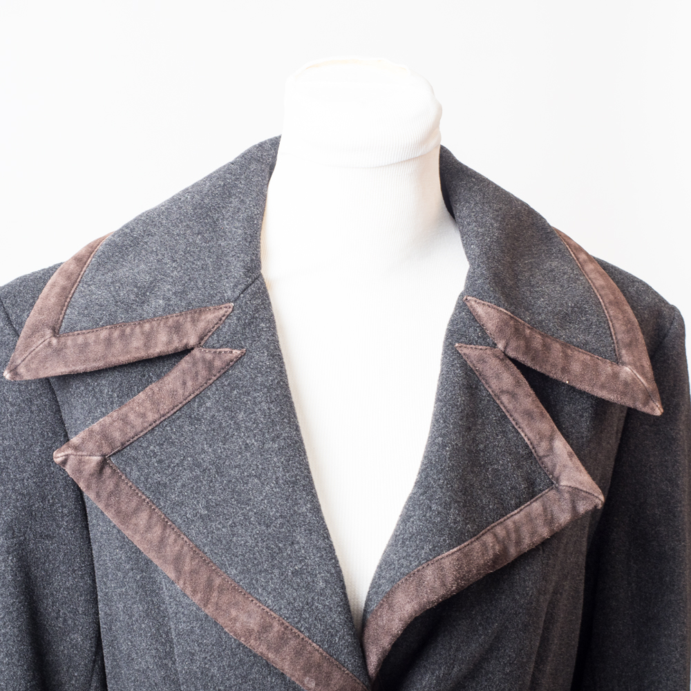 Prada Vintage Wool Coat with Brown Suede Trim