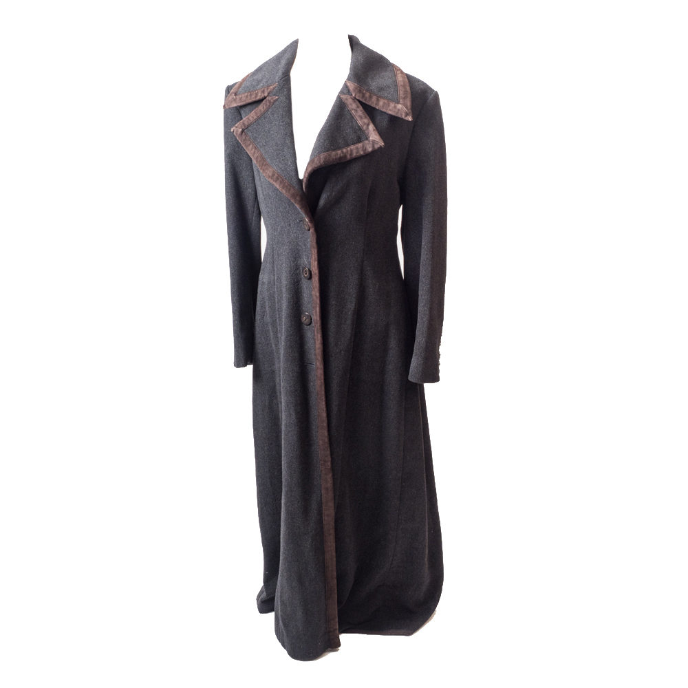 Prada Vintage Wool Coat with Brown Suede Trim