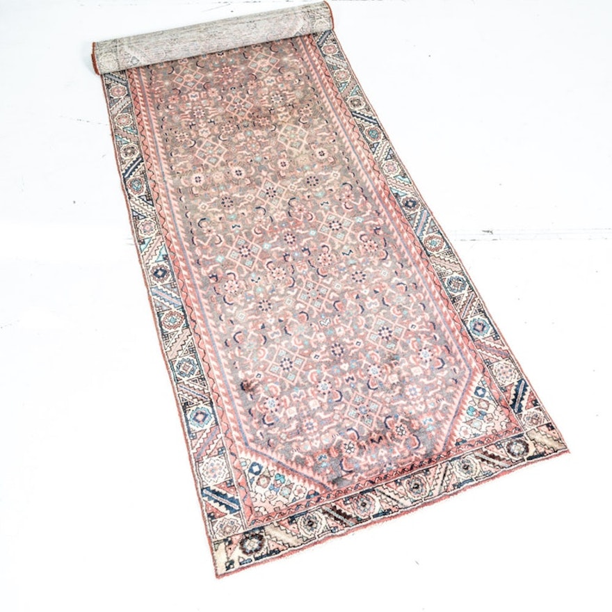 Vintage Hand Knotted Hamadan Saruq Carpet Runner