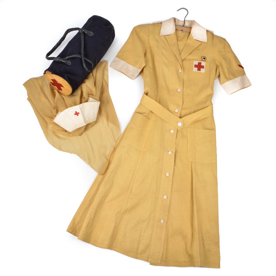 WWII Red Cross Uniform With Duffel and Pin