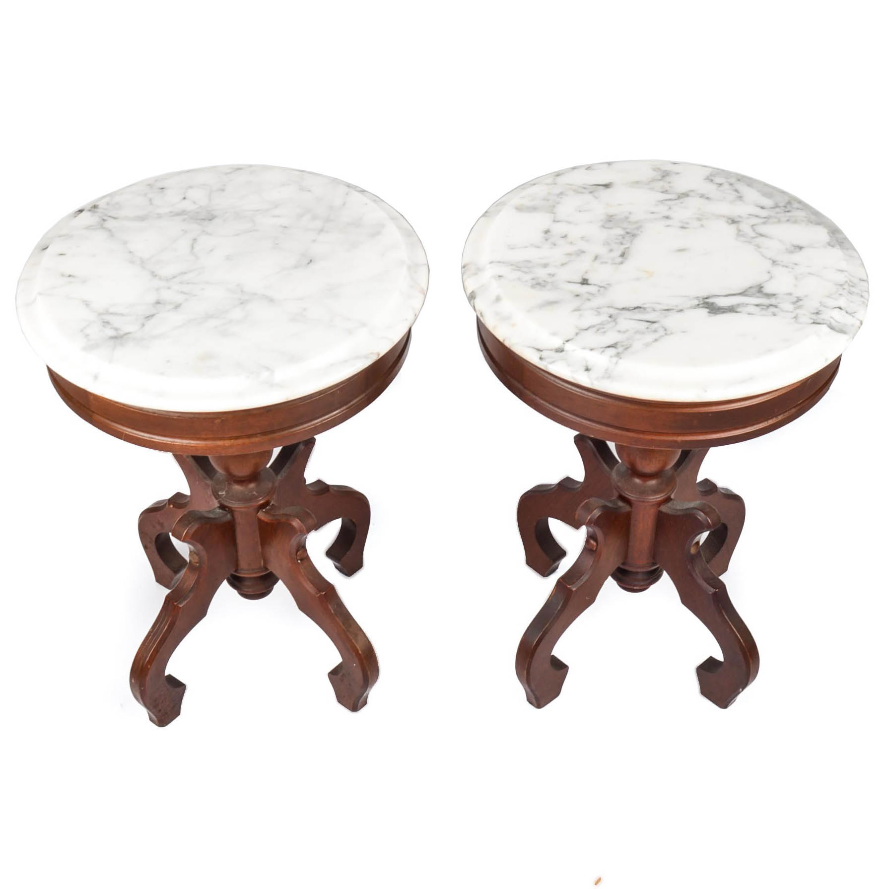 Mahogany Side Tables With Marble Tops
