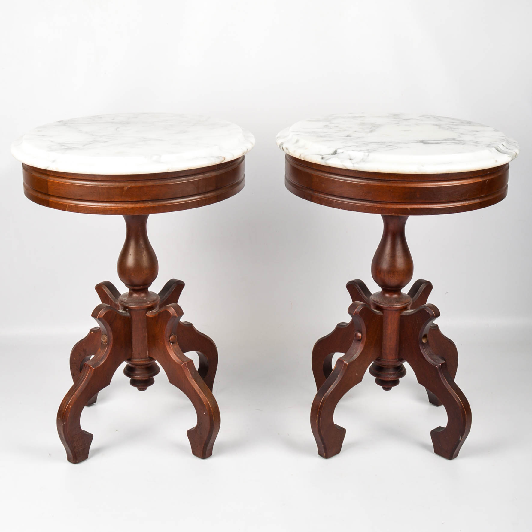 Mahogany Side Tables With Marble Tops
