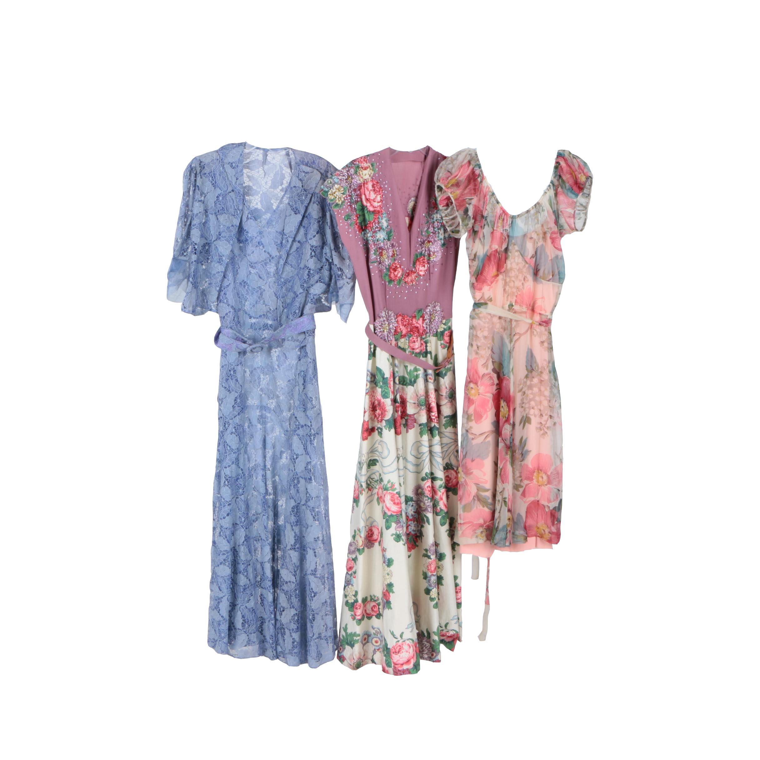 Vintage Circa 1940s Floral Dresses