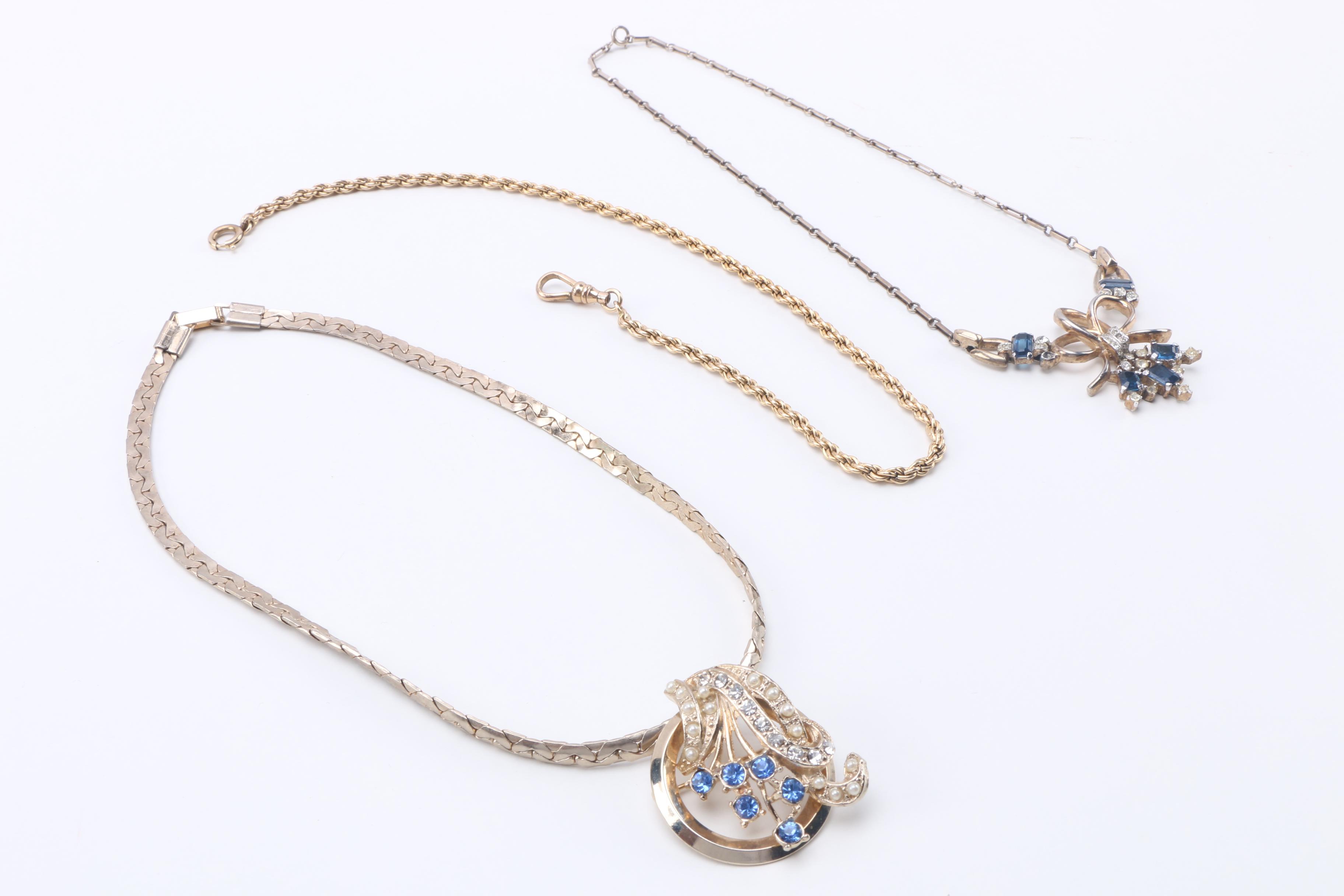 Costume Jewelry Including a Trifari Necklace With Sterling Silver Chain