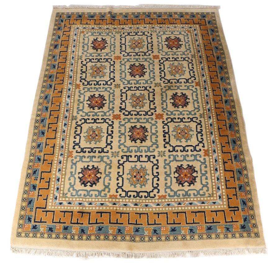 Hand-Knotted Indian Chinese-Style Wool Area Rug