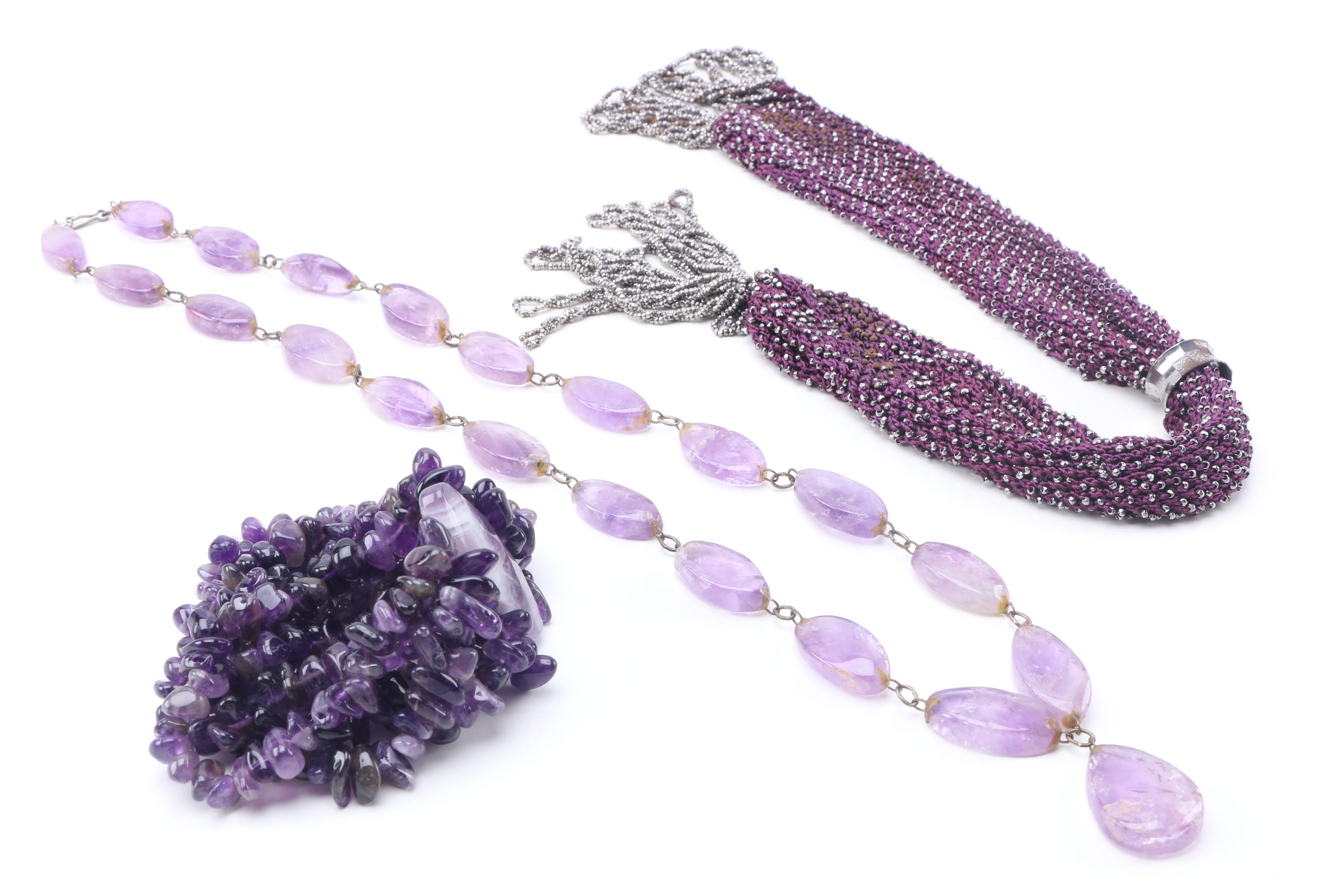 Costume Jewelry Including Amethyst Bead Bracelet