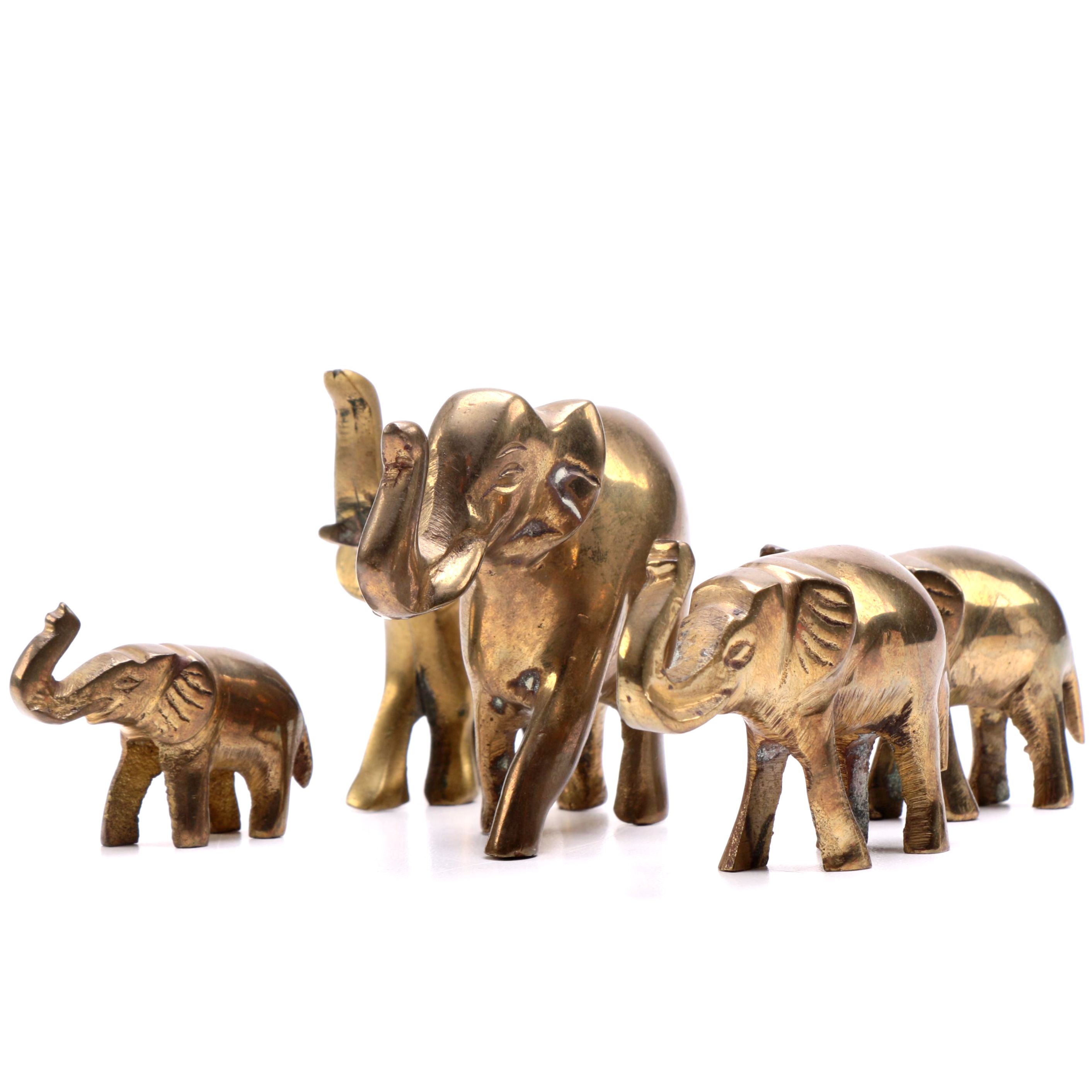 A Collection of Five Brass Elephants