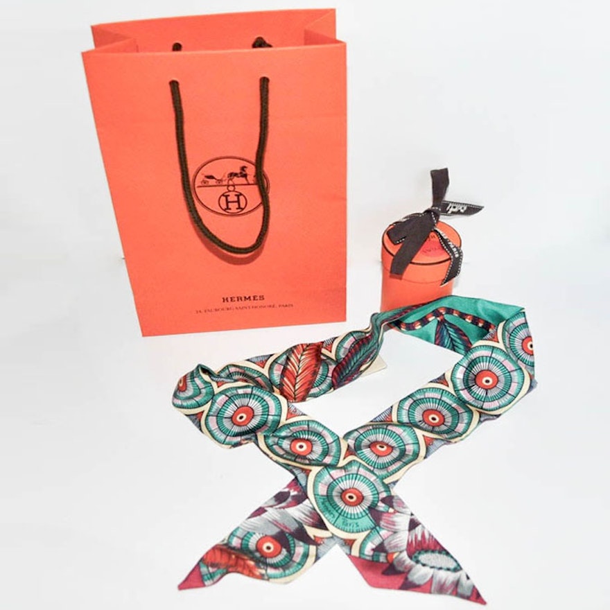 Hermès "The Savana Dance" Twilly Silk Scarf