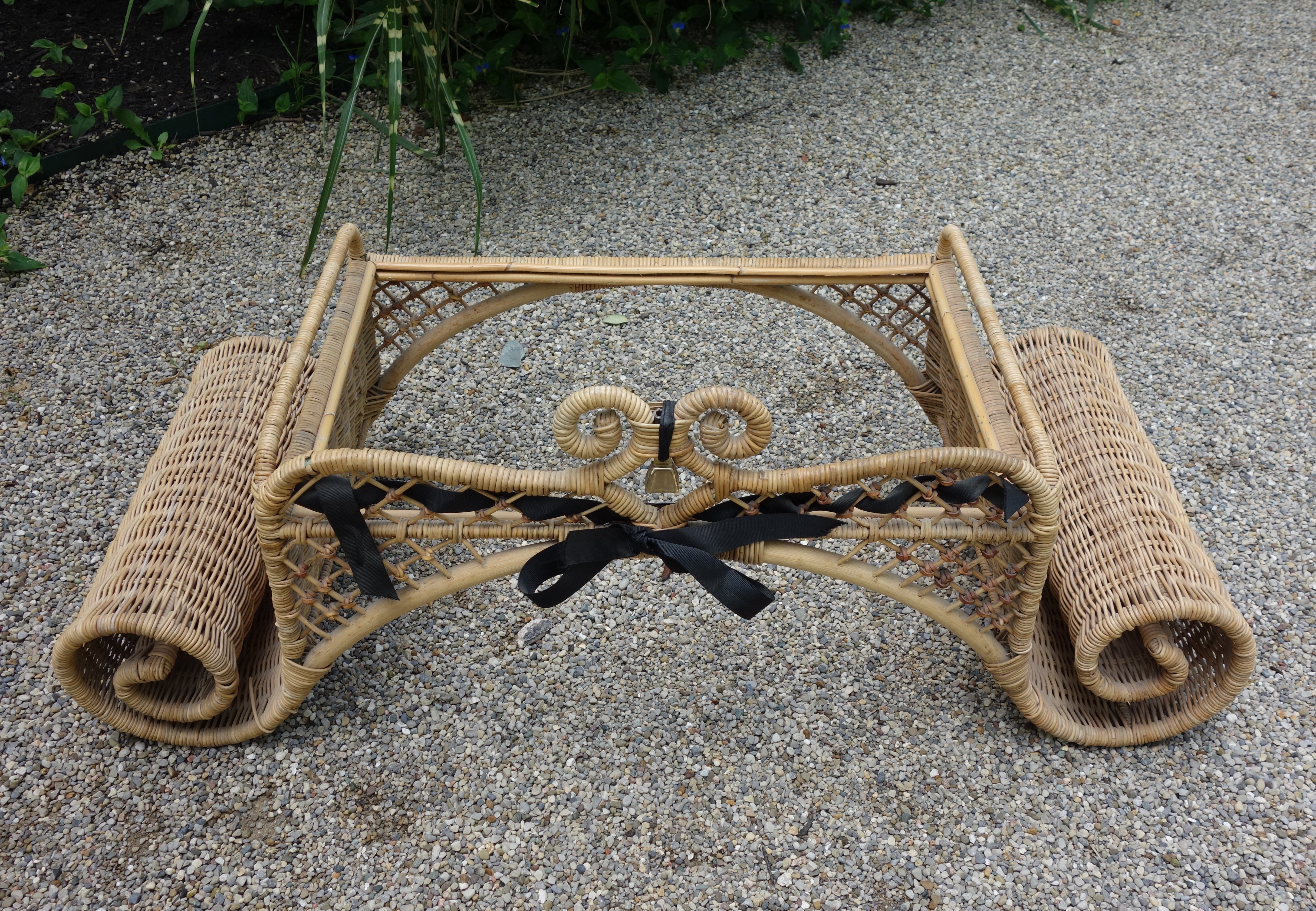 MacKenzie-Childs Ajiro Weave Wicker Rattan Scrolled Bed Tray