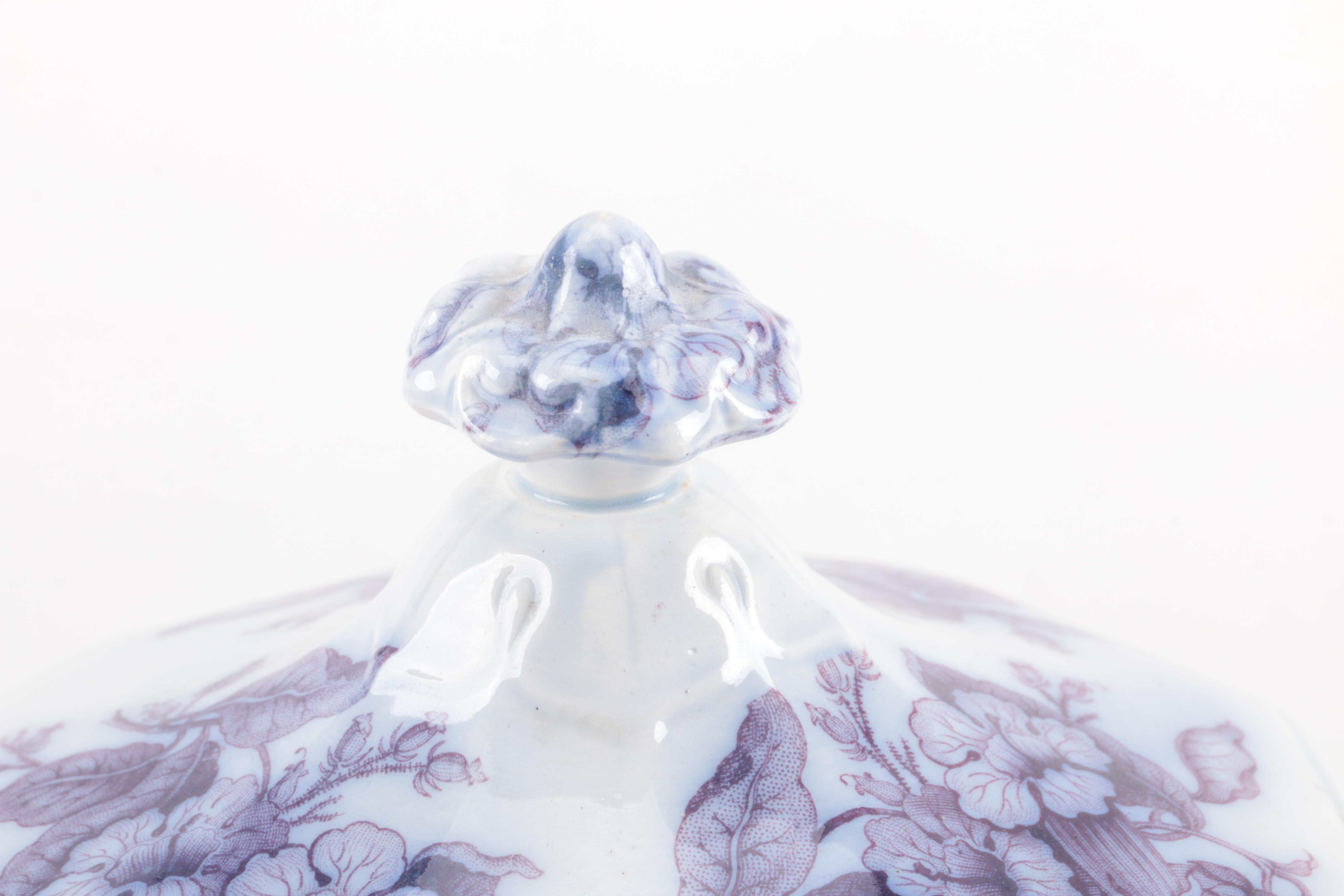 Antique Elsmore & Foster Purple Transfer Printed Master Butter Dish 1853-71