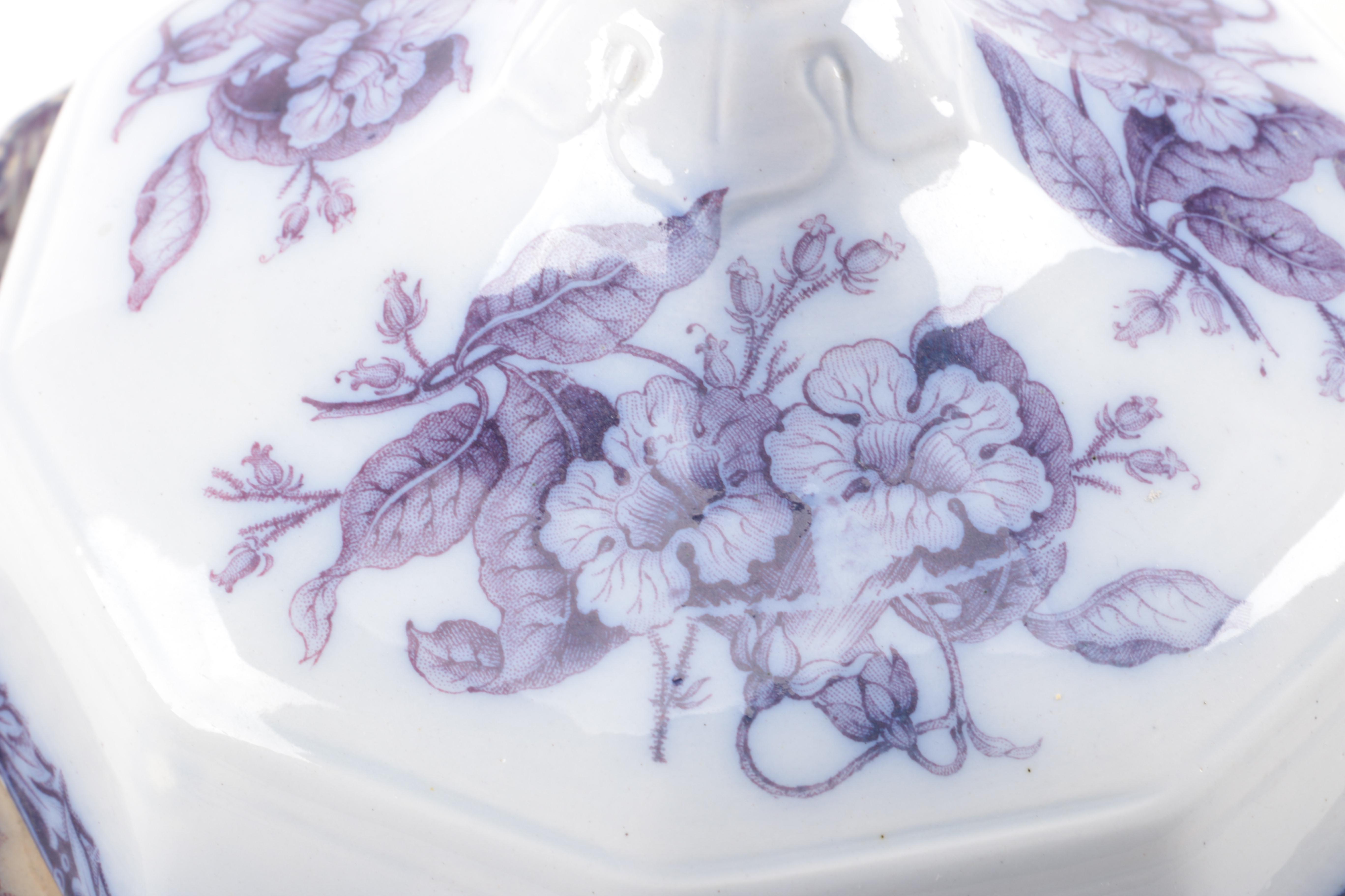 Antique Elsmore & Foster Purple Transfer Printed Master Butter Dish 1853-71