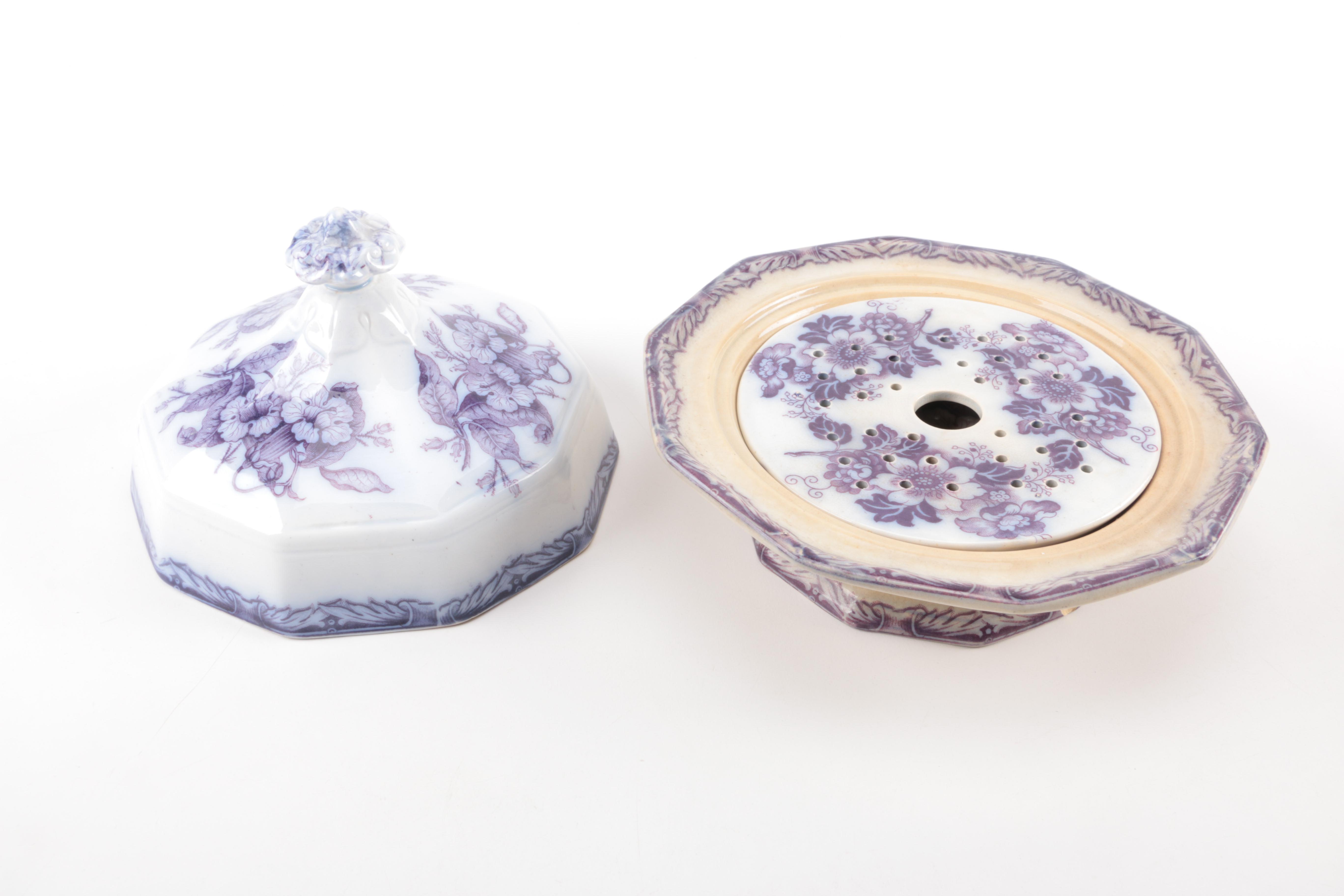 Antique Elsmore & Foster Purple Transfer Printed Master Butter Dish 1853-71