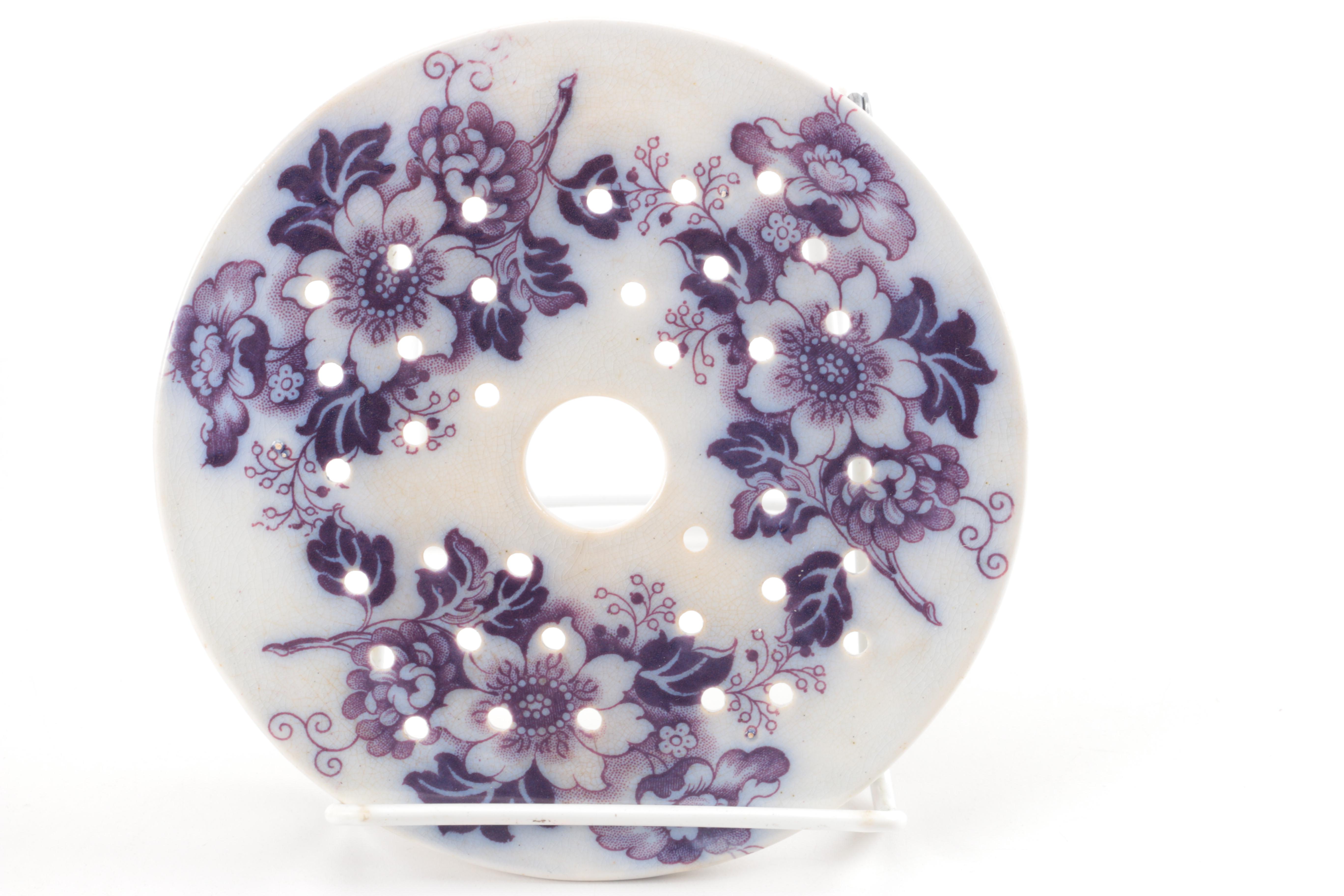 Antique Elsmore & Foster Purple Transfer Printed Master Butter Dish 1853-71