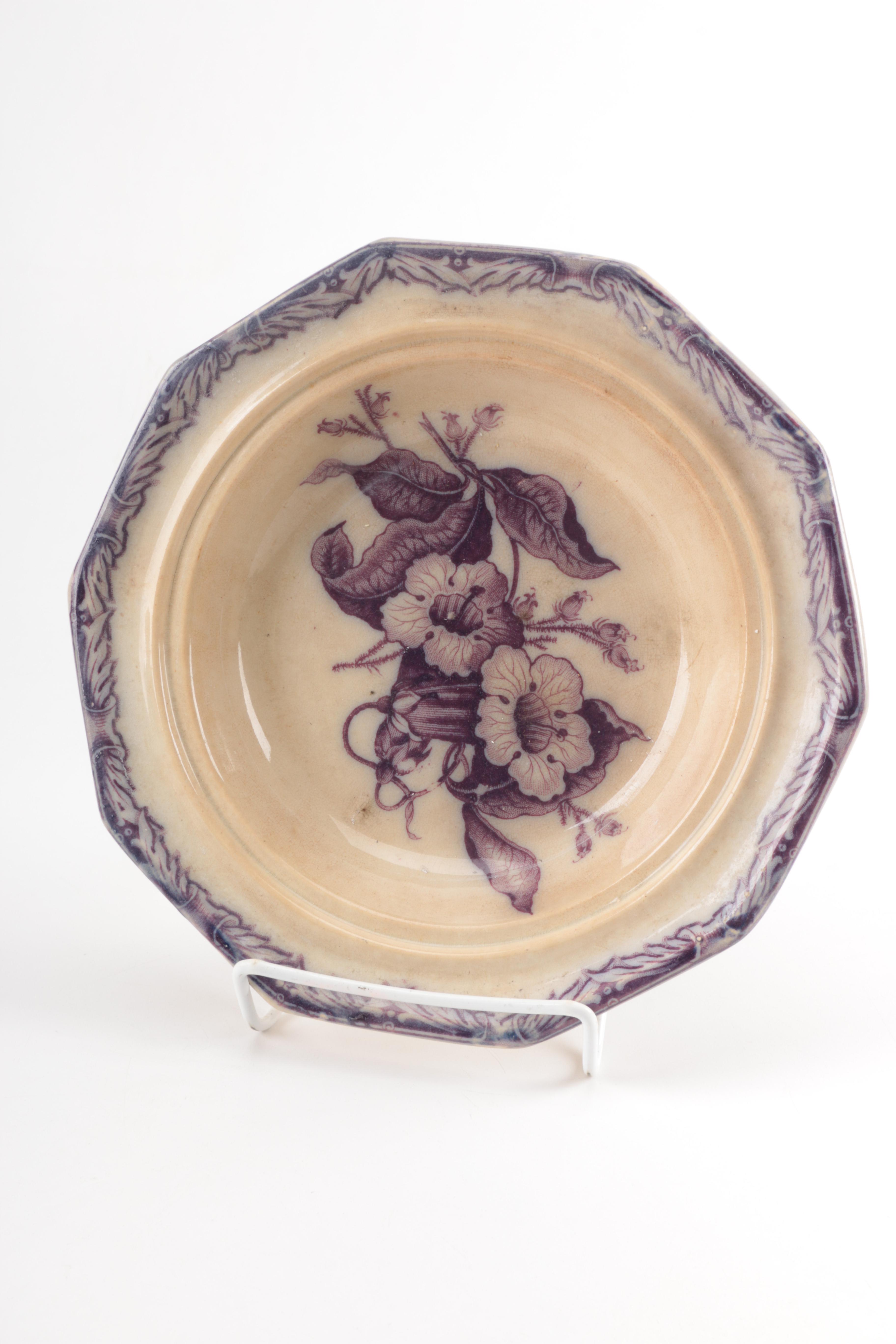 Antique Elsmore & Foster Purple Transfer Printed Master Butter Dish 1853-71