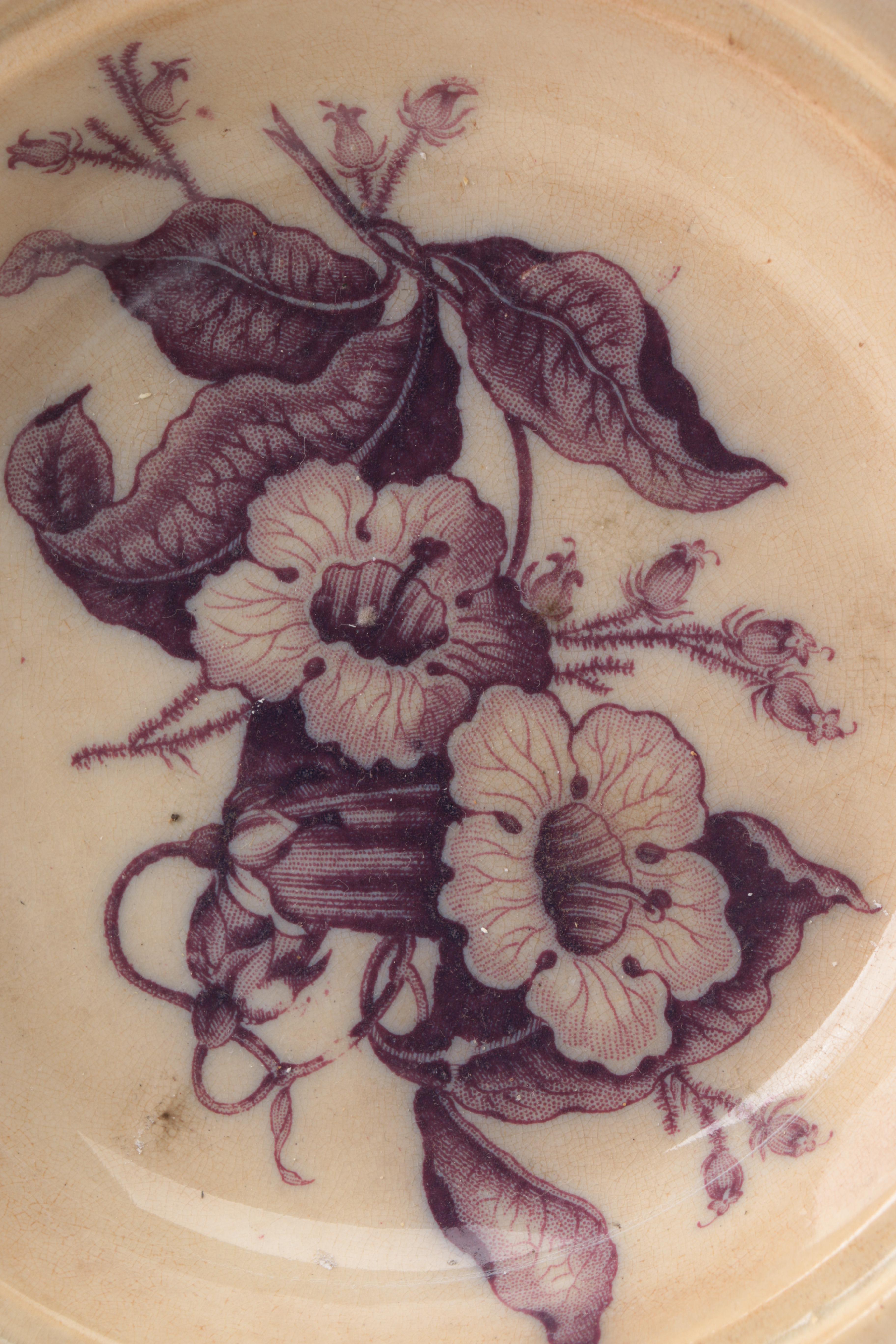 Antique Elsmore & Foster Purple Transfer Printed Master Butter Dish 1853-71