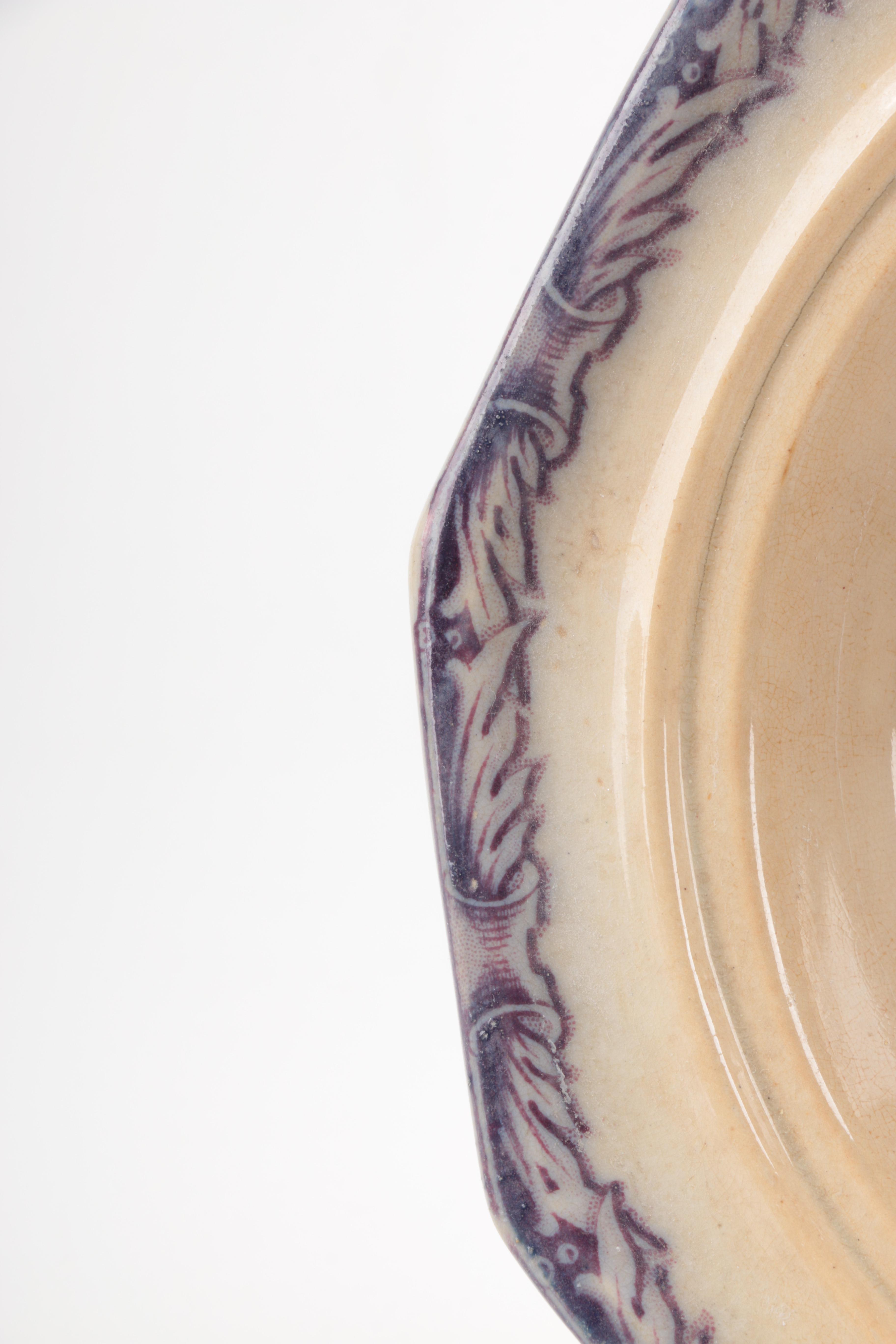 Antique Elsmore & Foster Purple Transfer Printed Master Butter Dish 1853-71