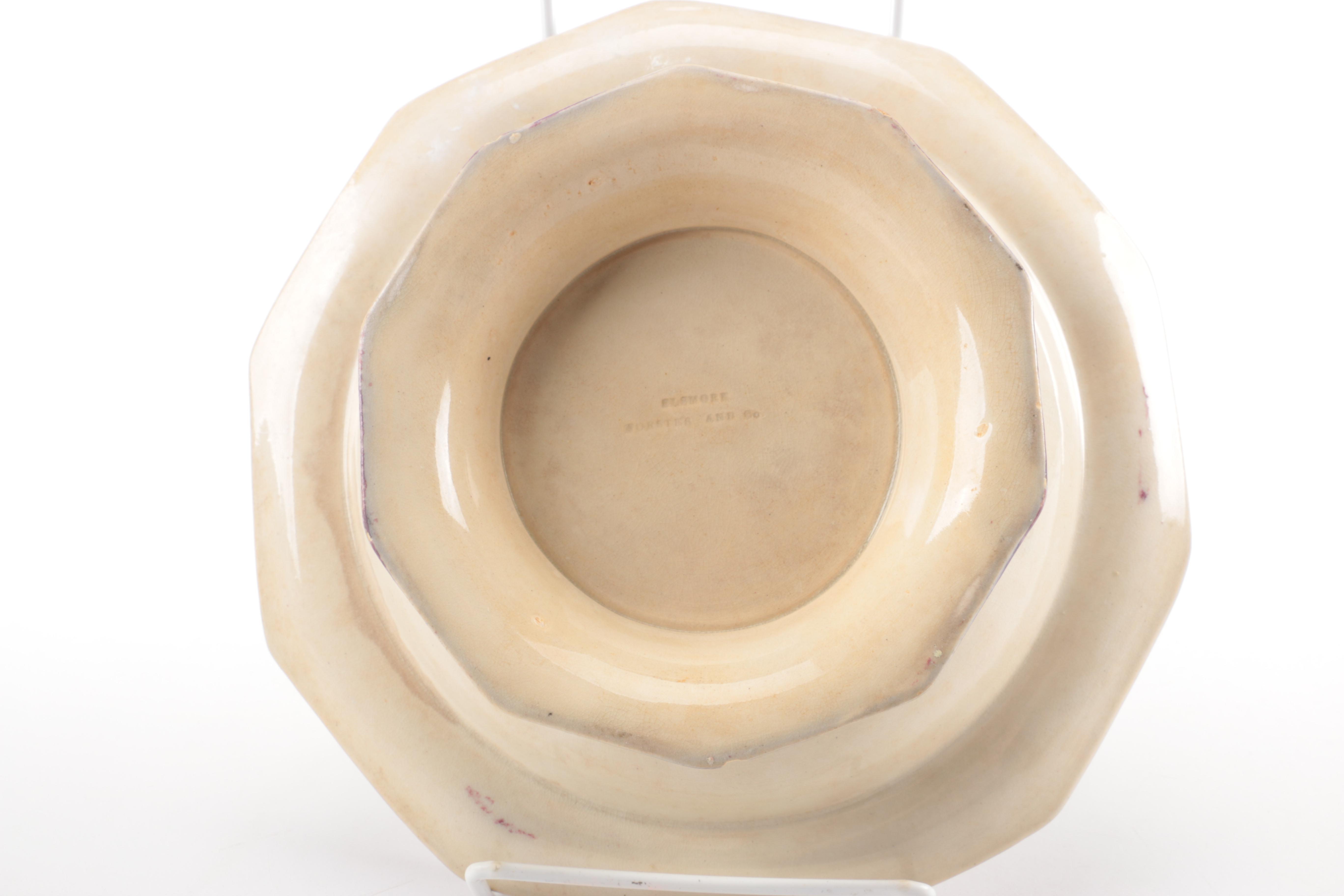 Antique Elsmore & Foster Purple Transfer Printed Master Butter Dish 1853-71