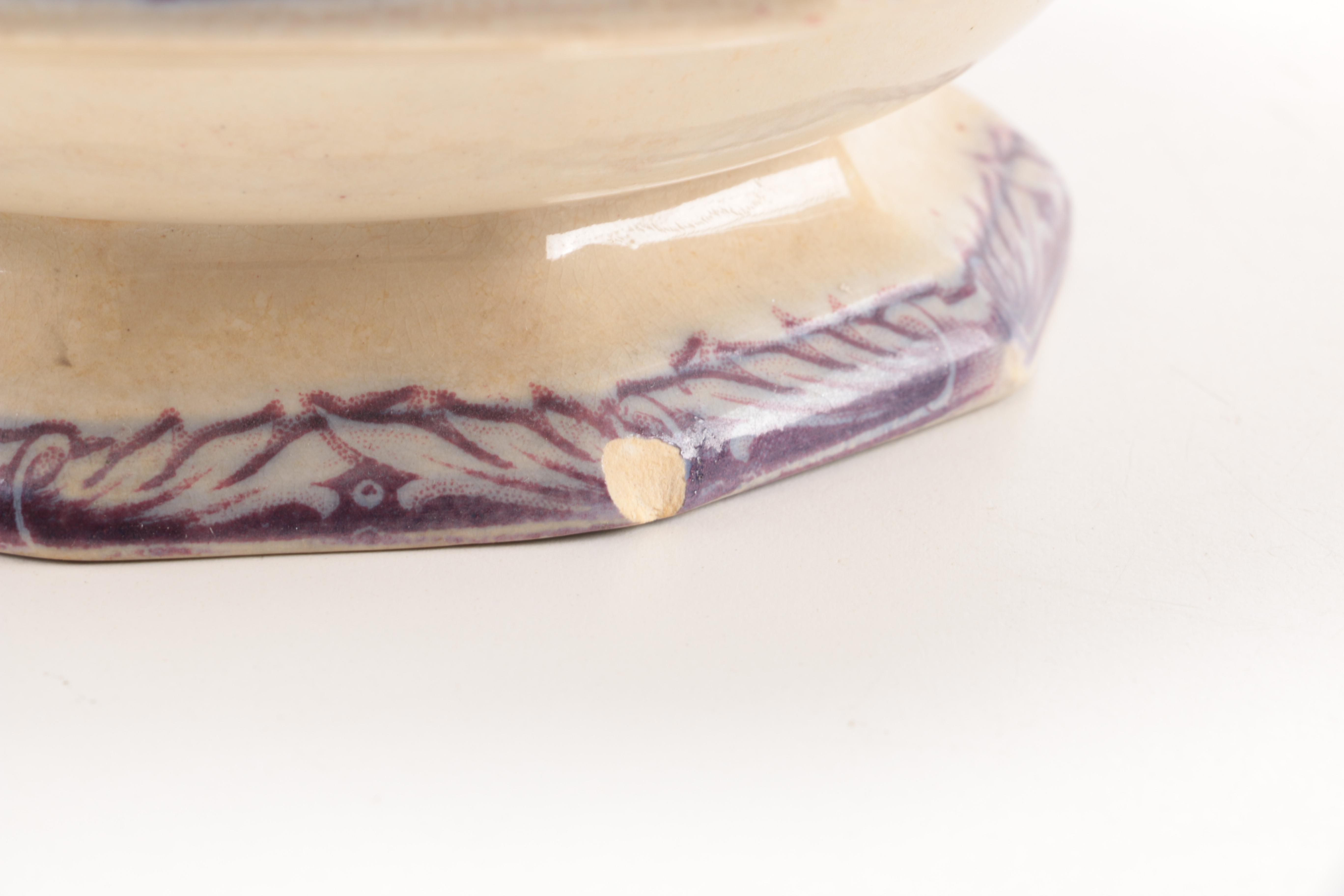 Antique Elsmore & Foster Purple Transfer Printed Master Butter Dish 1853-71