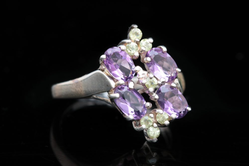 Sterling Silver, Amethyst and Peridot Ring
