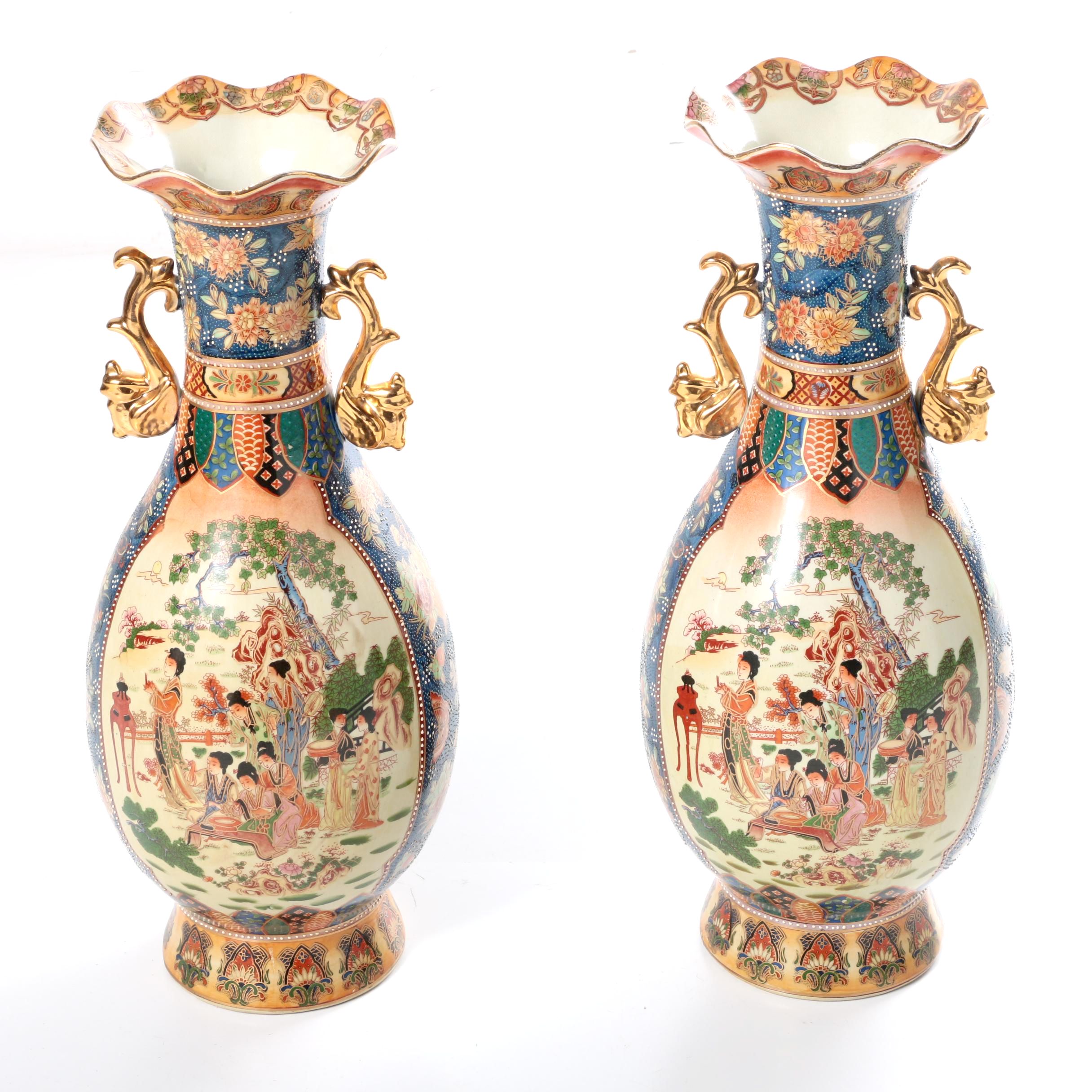Pair of Chinese Satsuma Style Ceramic Vases