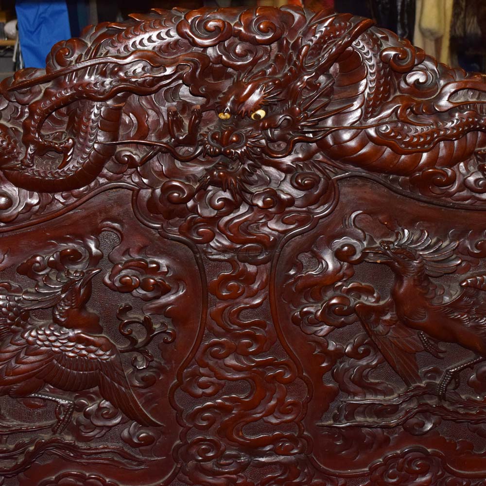 Chinese Carved Hardwood Dragon Bench